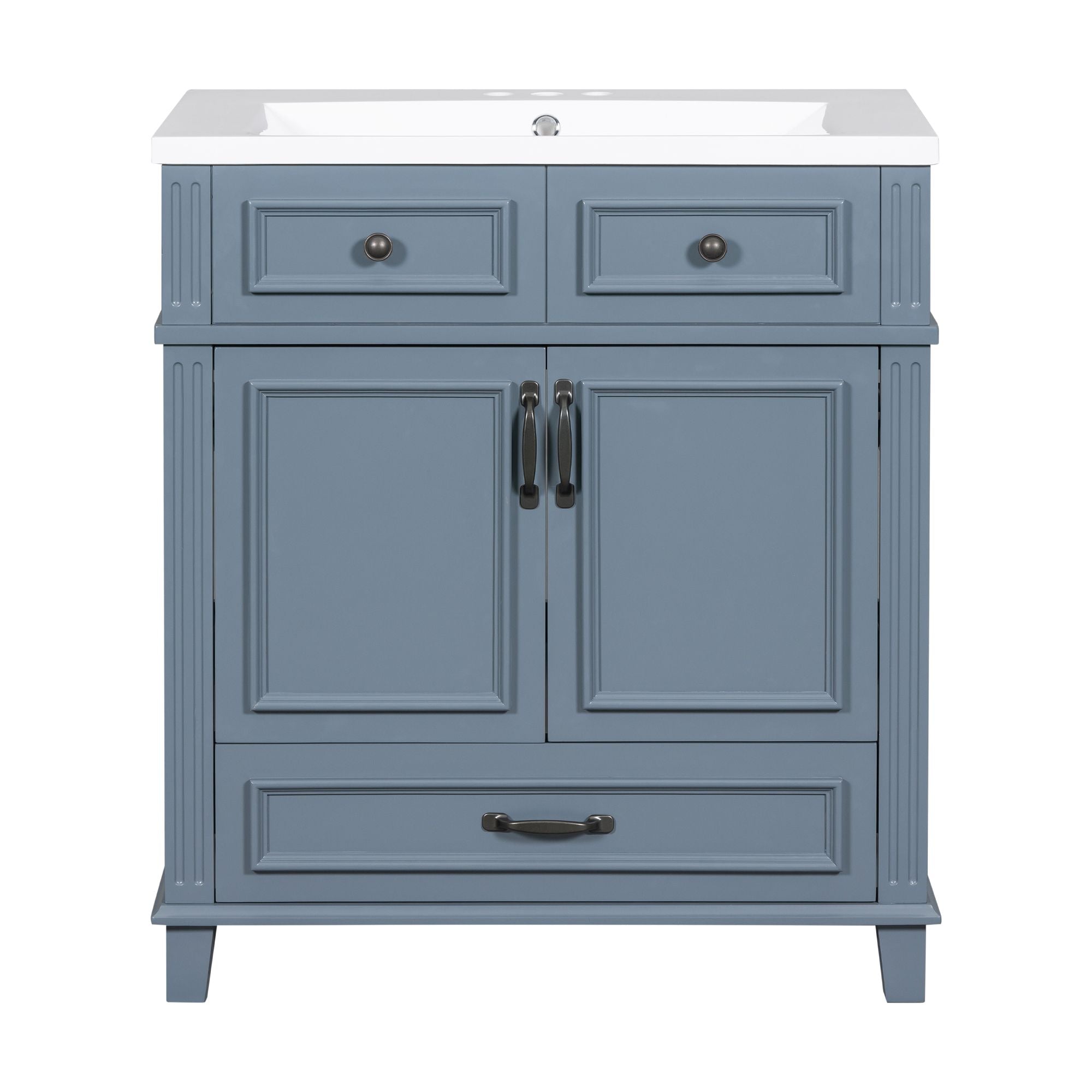 30 inches Freestanding Bathroom Vanity Set in Blue with Integrated Resin Sink