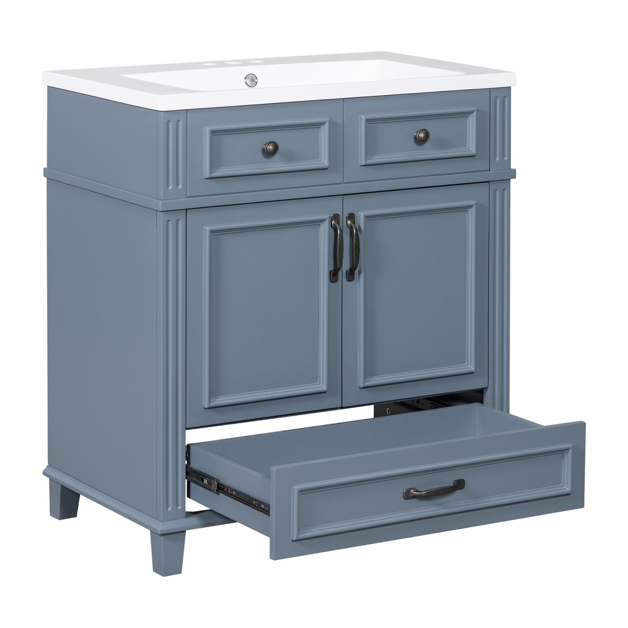 30 inches Freestanding Bathroom Vanity Set in Blue with Integrated Resin Sink