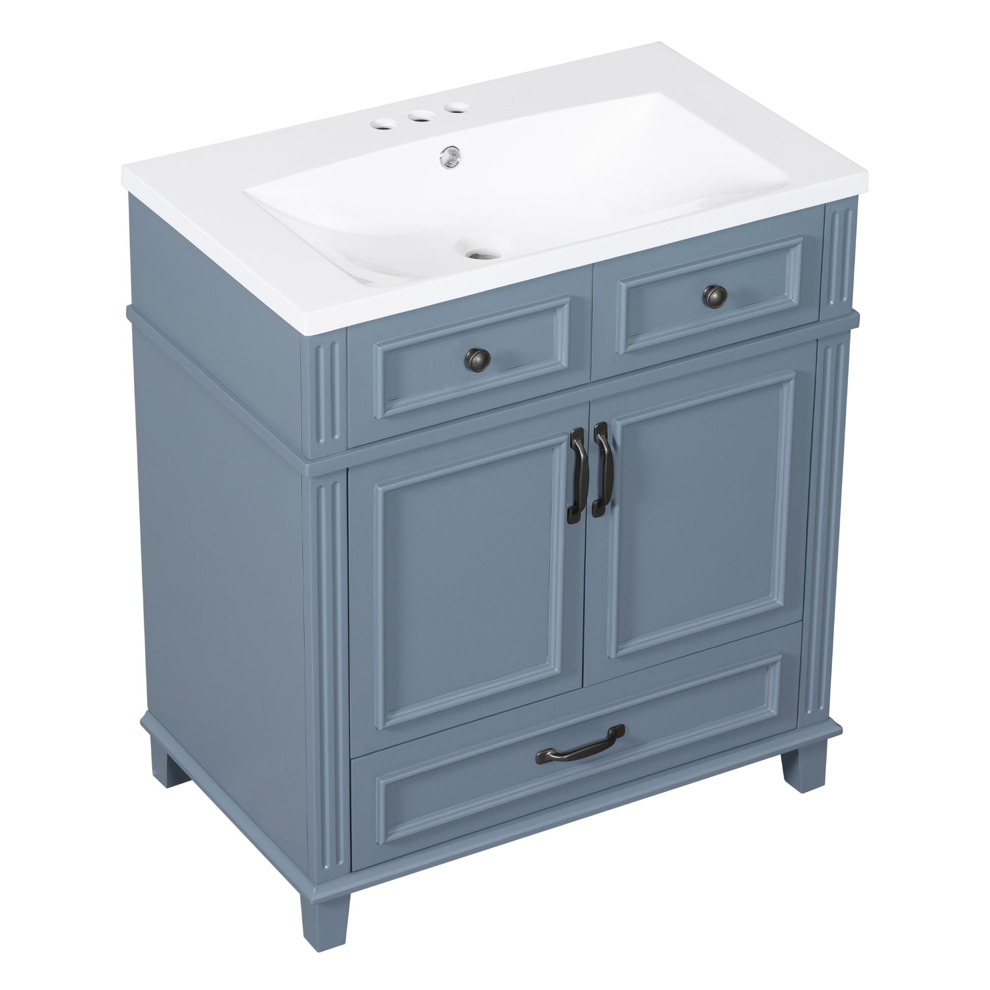 30 inches Freestanding Bathroom Vanity Set in Blue with Integrated Resin Sink
