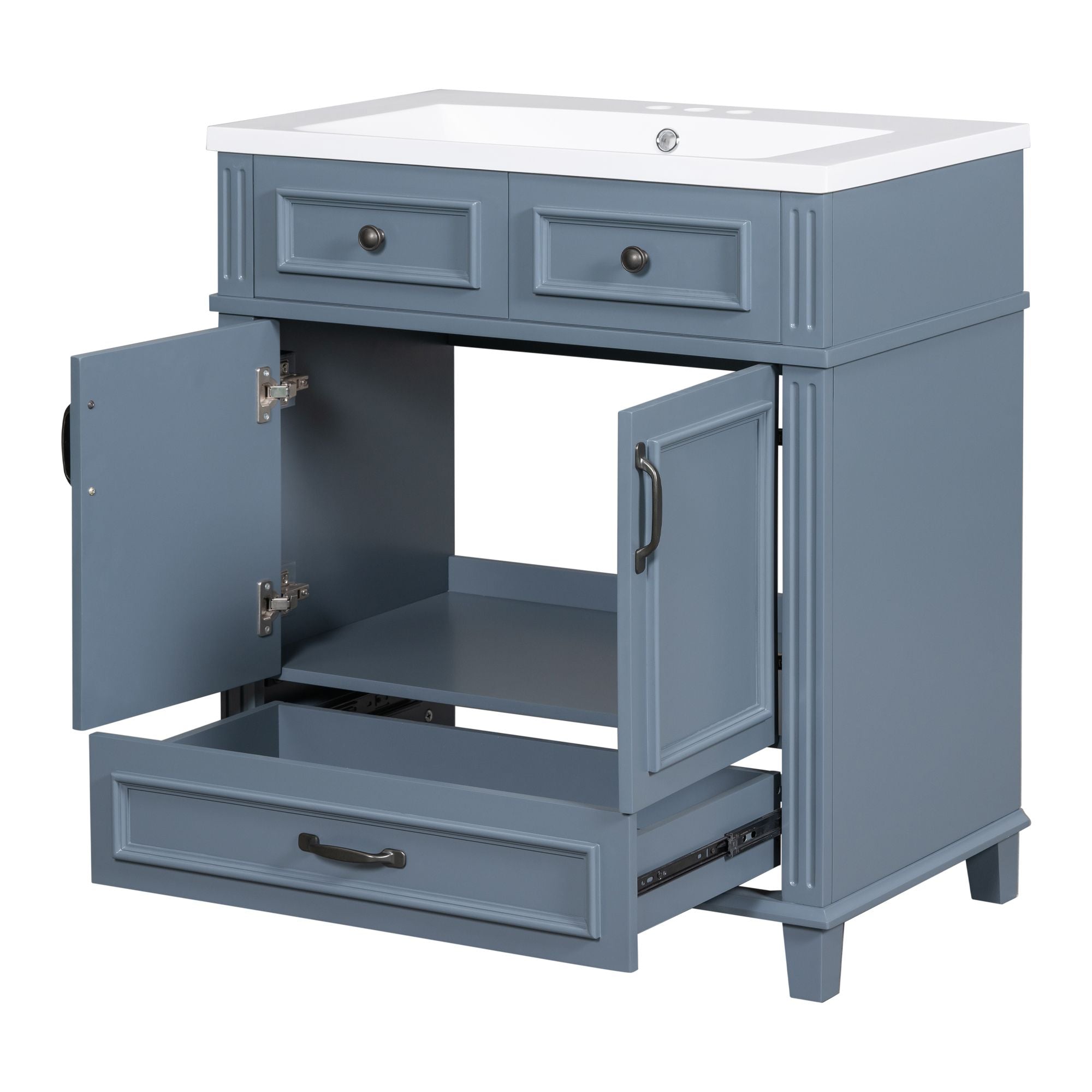 30 inches Freestanding Bathroom Vanity Set in Blue with Integrated Resin Sink