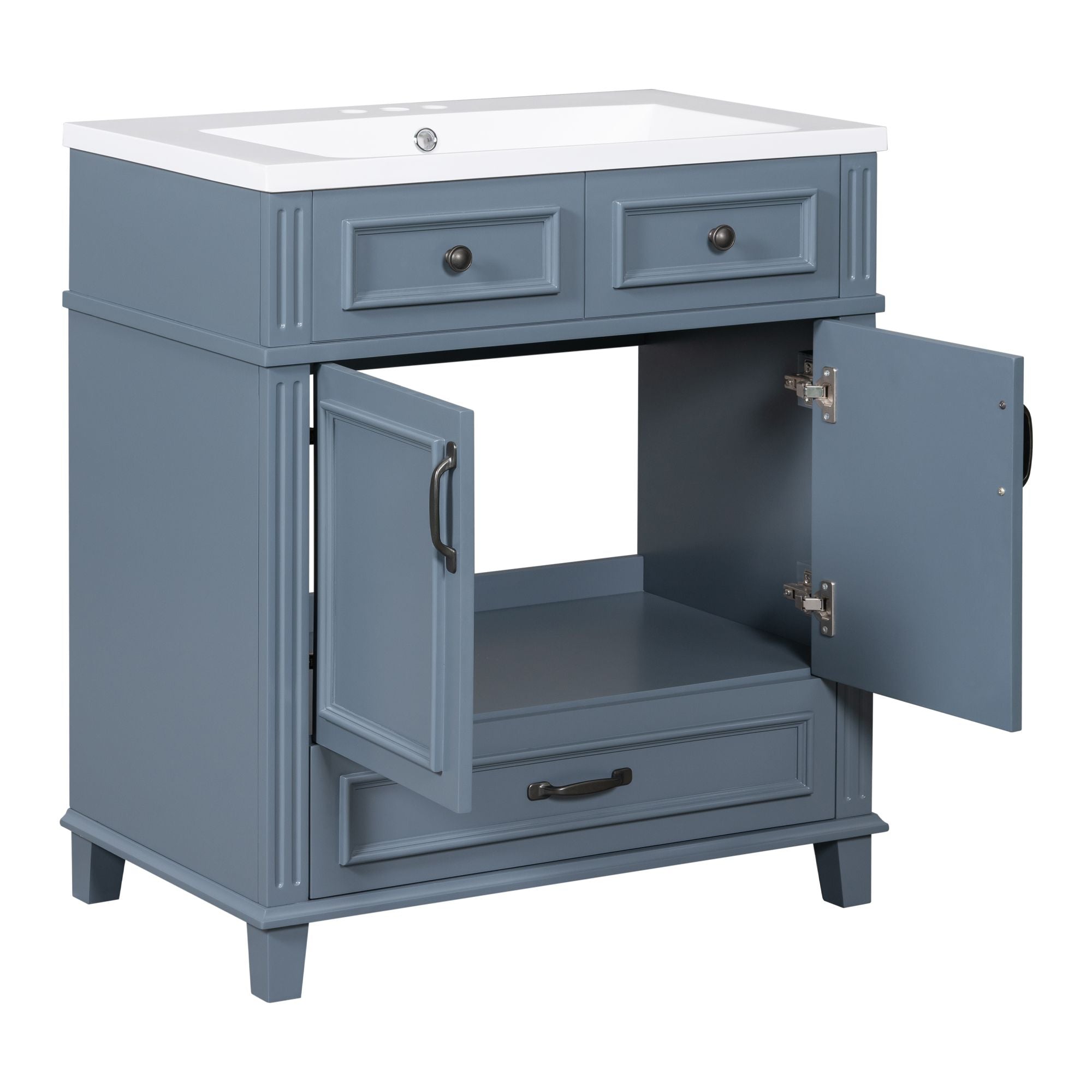 30 inches Freestanding Bathroom Vanity Set in Blue with Integrated Resin Sink