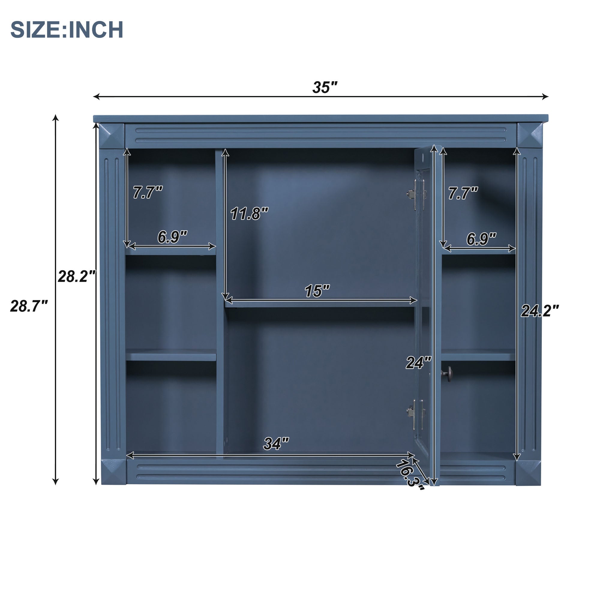 35"   Manufactured Wood Surface Mount Medicine Cabinet with Mirror and Open Shelves