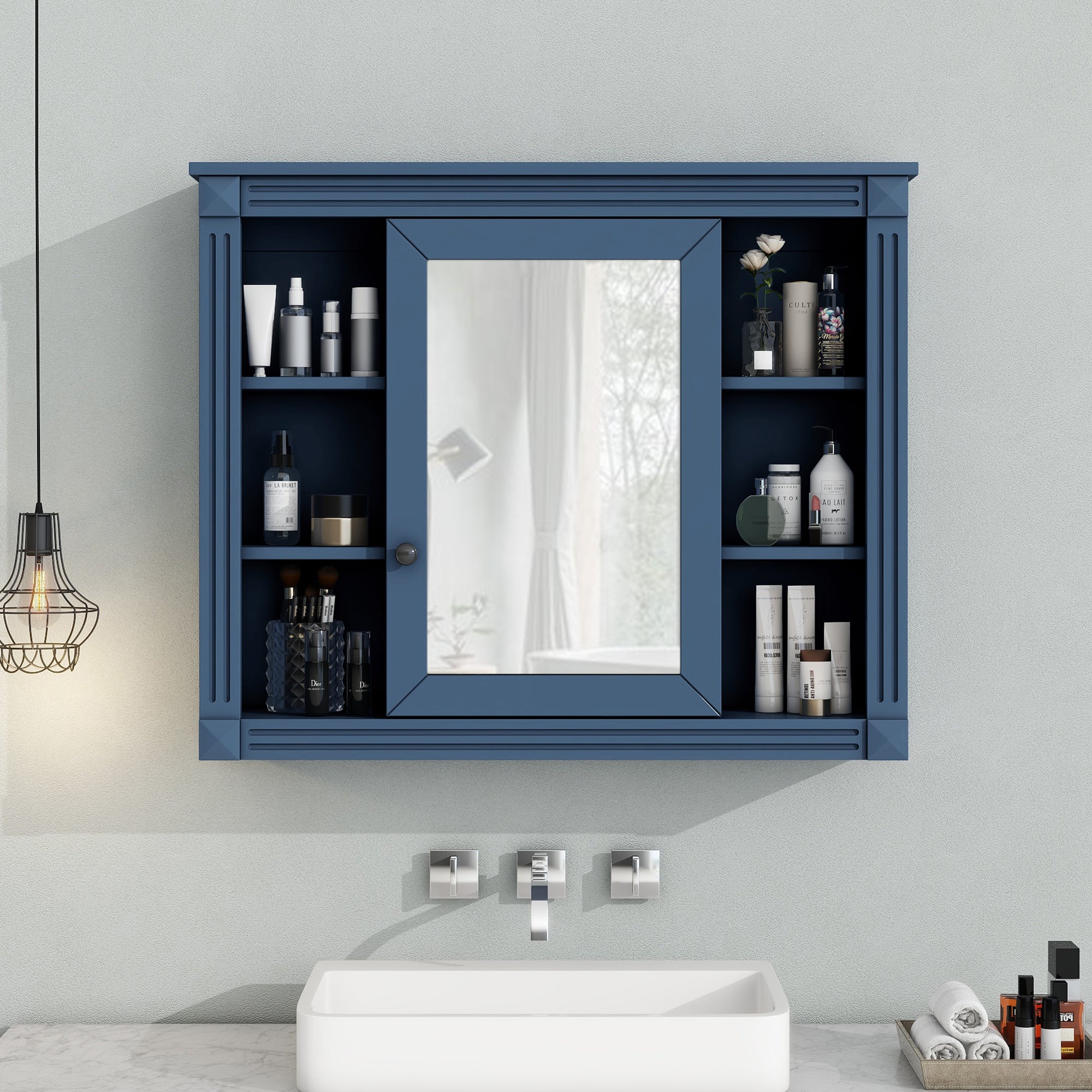 35"   Manufactured Wood Surface Mount Medicine Cabinet with Mirror and Open Shelves