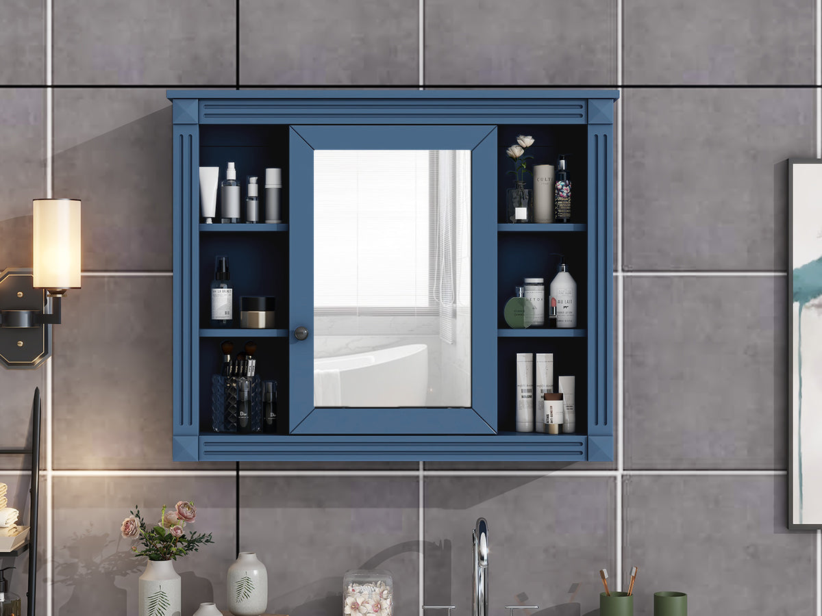 35"   Manufactured Wood Surface Mount Medicine Cabinet with Mirror and Open Shelves