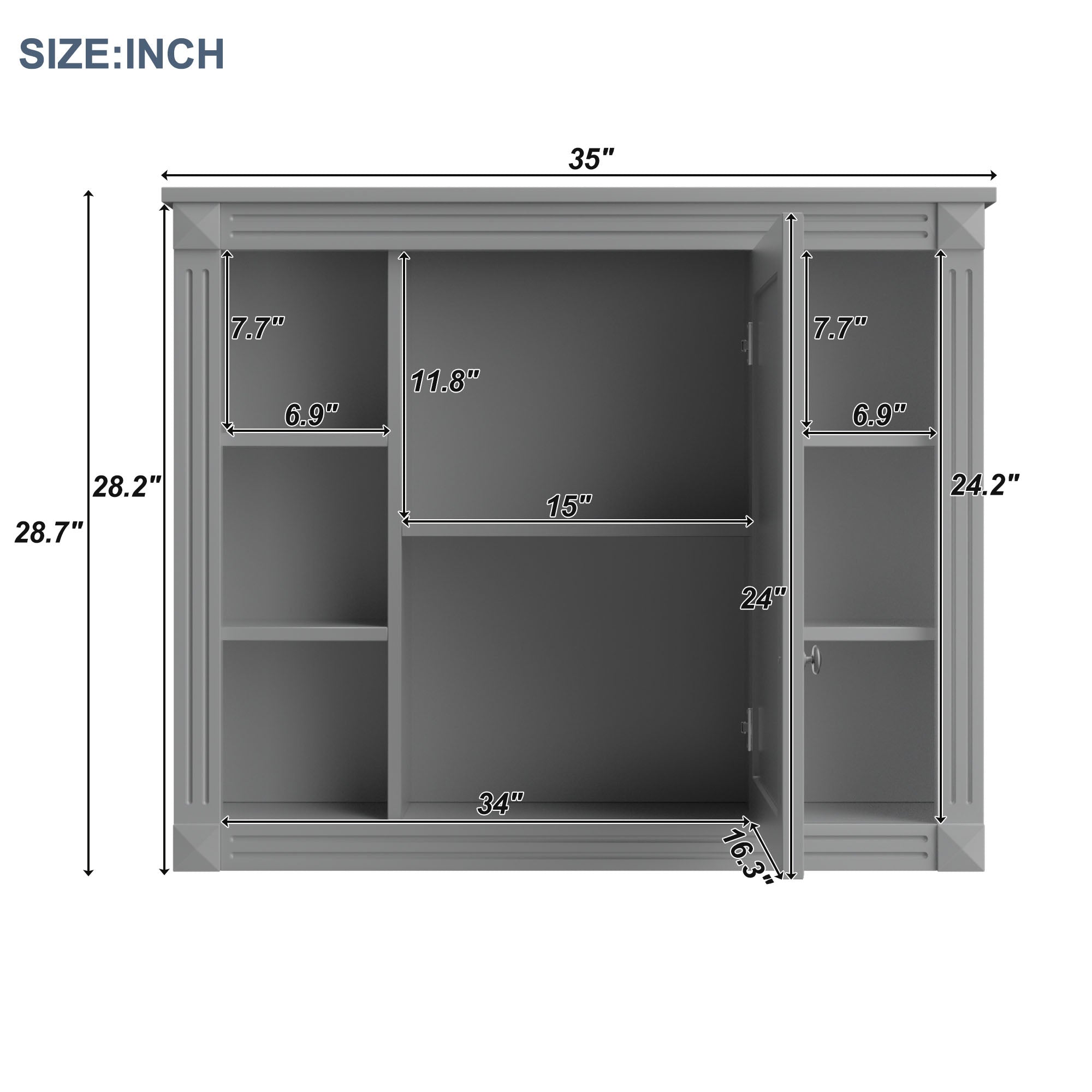 35"   Manufactured Wood Surface Mount Medicine Cabinet with Mirror and Open Shelves