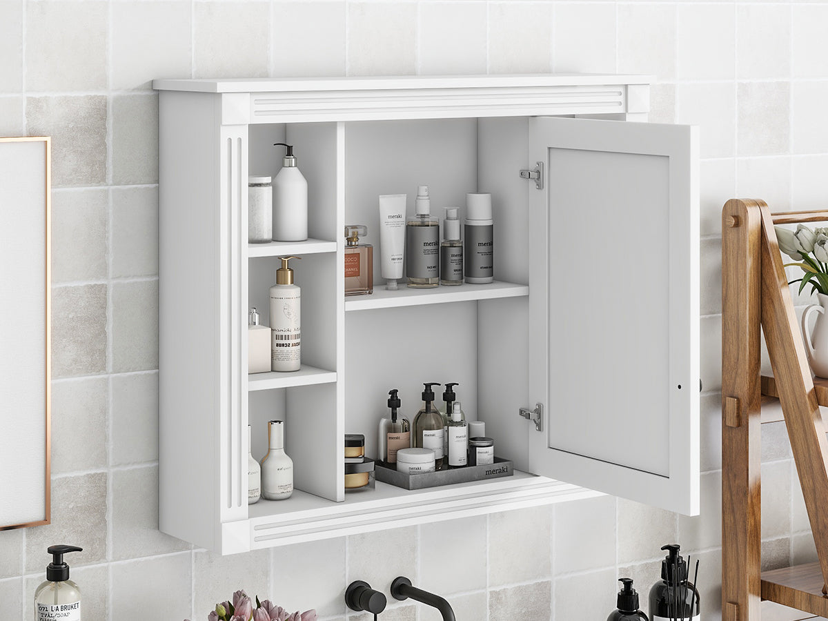 35"   Manufactured Wood Surface Mount Medicine Cabinet with Mirror and Open Shelves