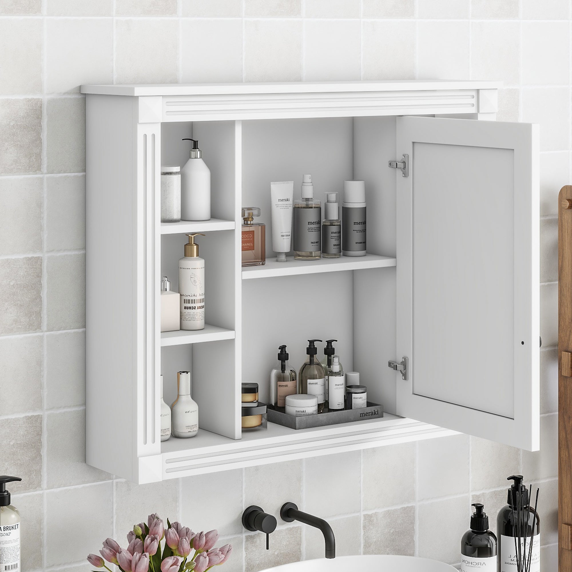 35"   Manufactured Wood Surface Mount Medicine Cabinet with Mirror and Open Shelves