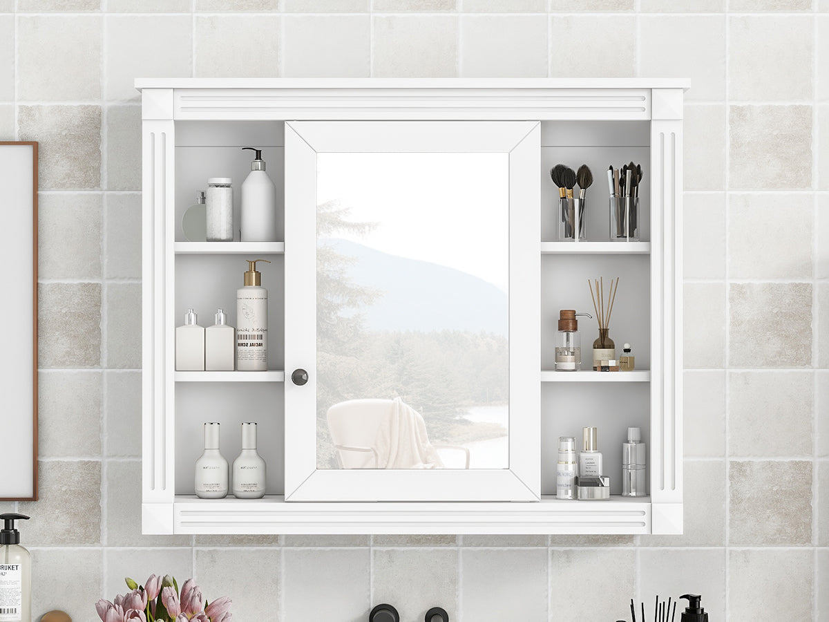 35"   Manufactured Wood Surface Mount Medicine Cabinet with Mirror and Open Shelves