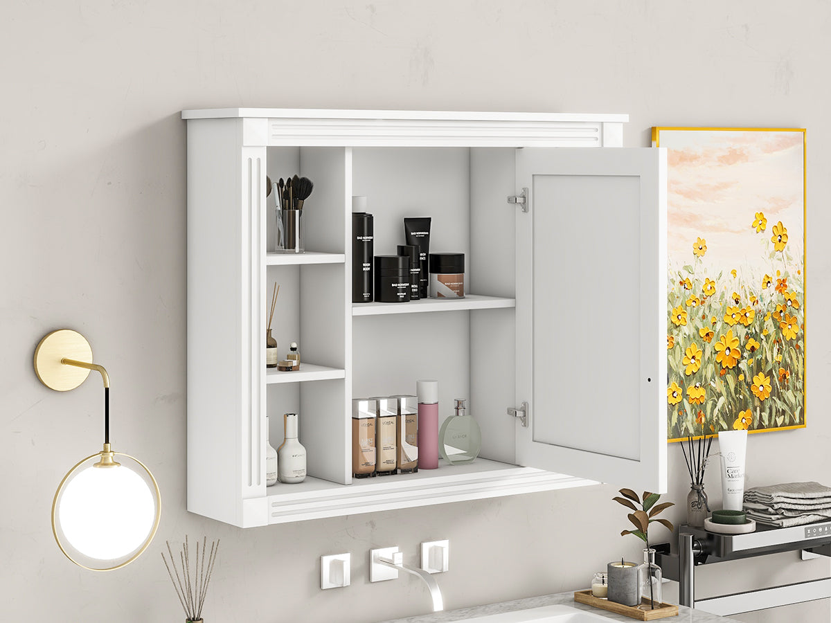 35"   Manufactured Wood Surface Mount Medicine Cabinet with Mirror and Open Shelves