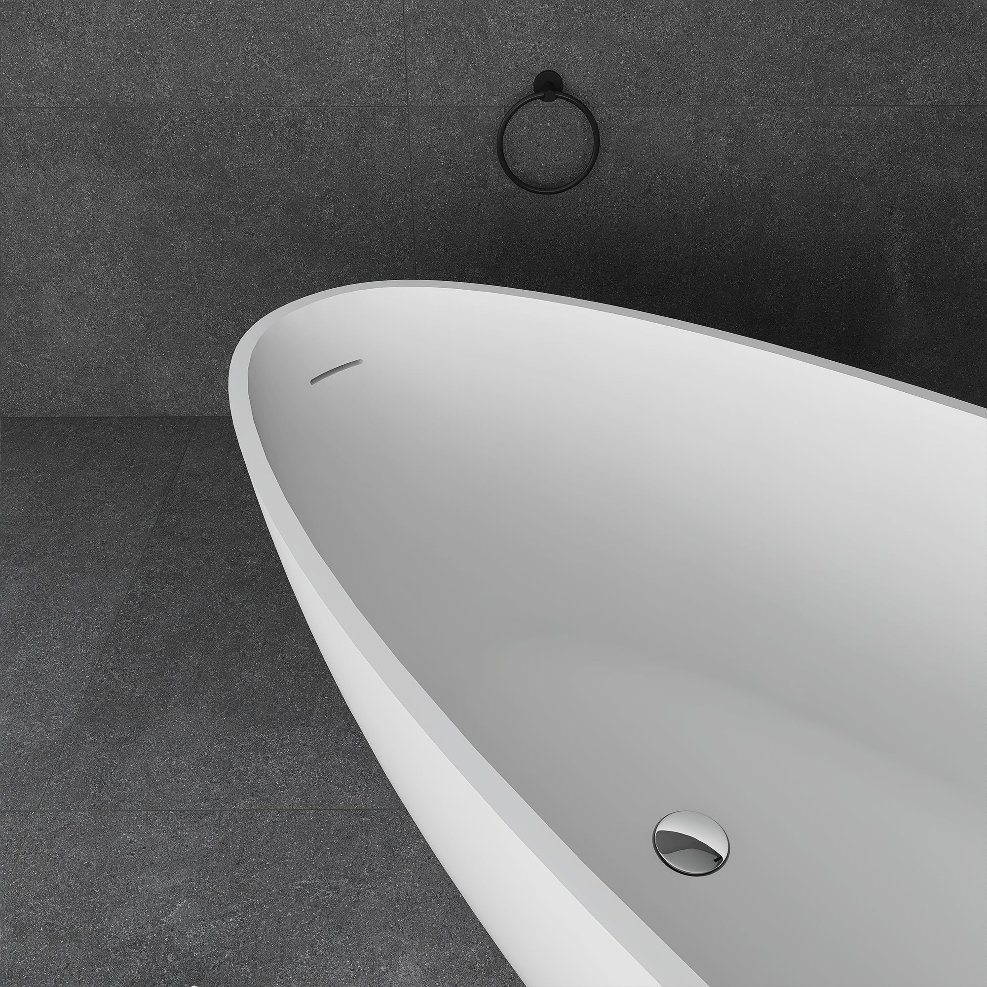 59 in. Solid Surface Freestanding Soaking Bathtub in Matte White