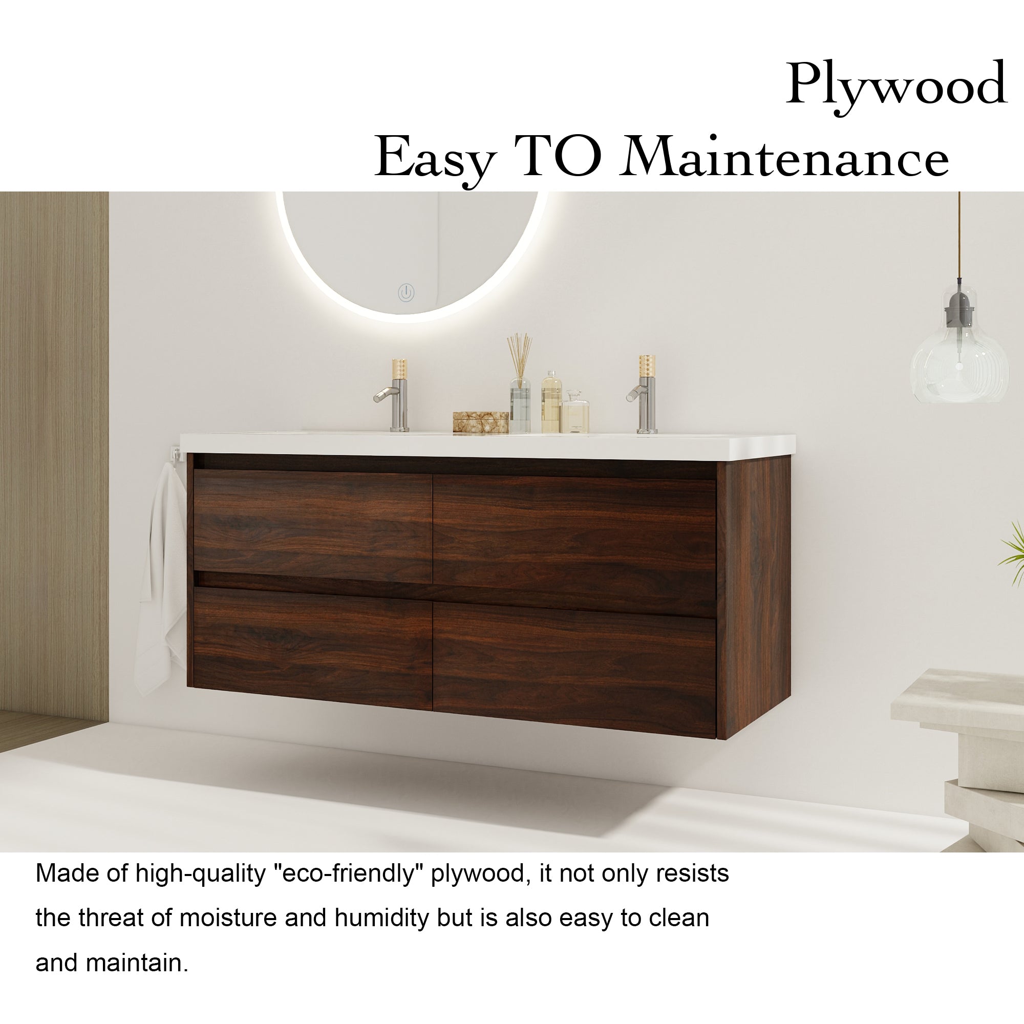 48 Inch Floating Bathroom Vanity With Dual Sink Resin Sink with 4 Soft Close Drawers