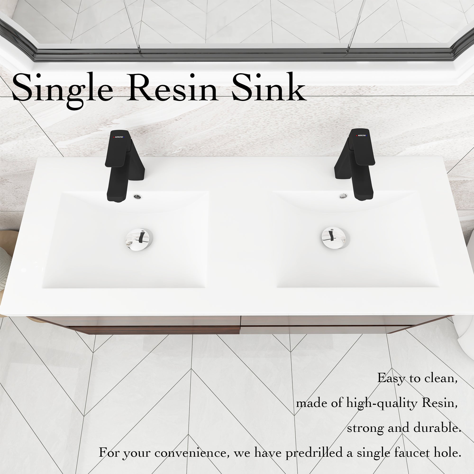 48 Inch Floating Bathroom Vanity With Dual Sink Resin Sink with 4 Soft Close Drawers