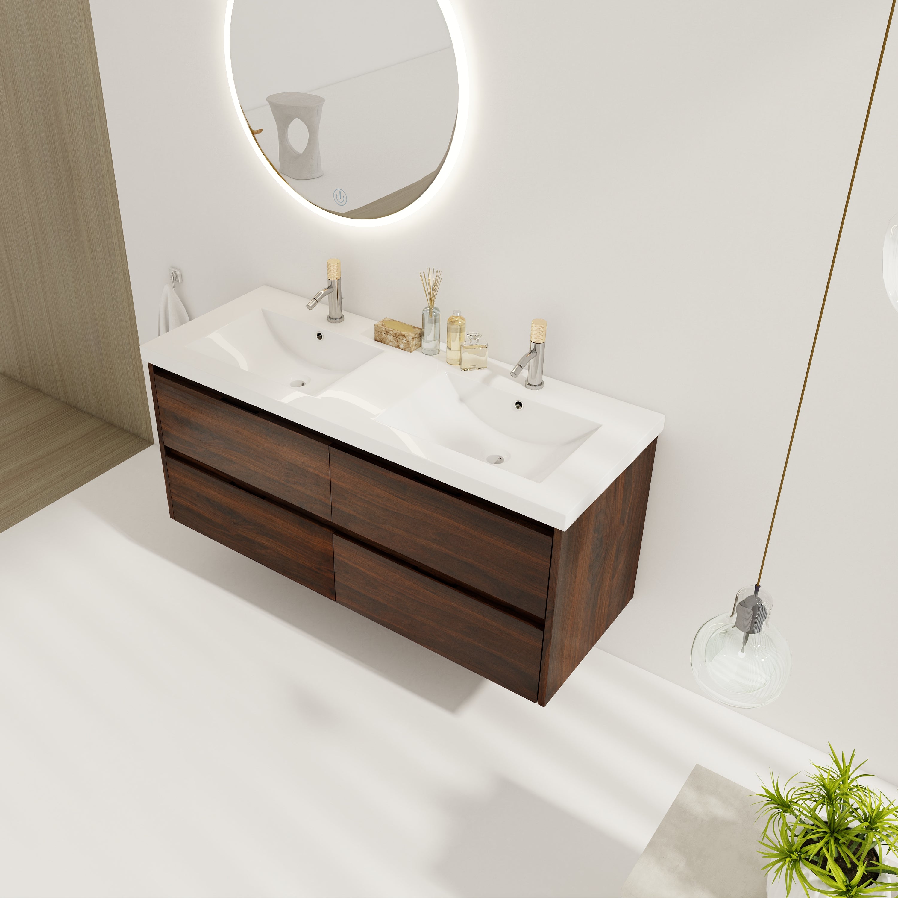 48 Inch Floating Bathroom Vanity With Dual Sink Resin Sink with 4 Soft Close Drawers