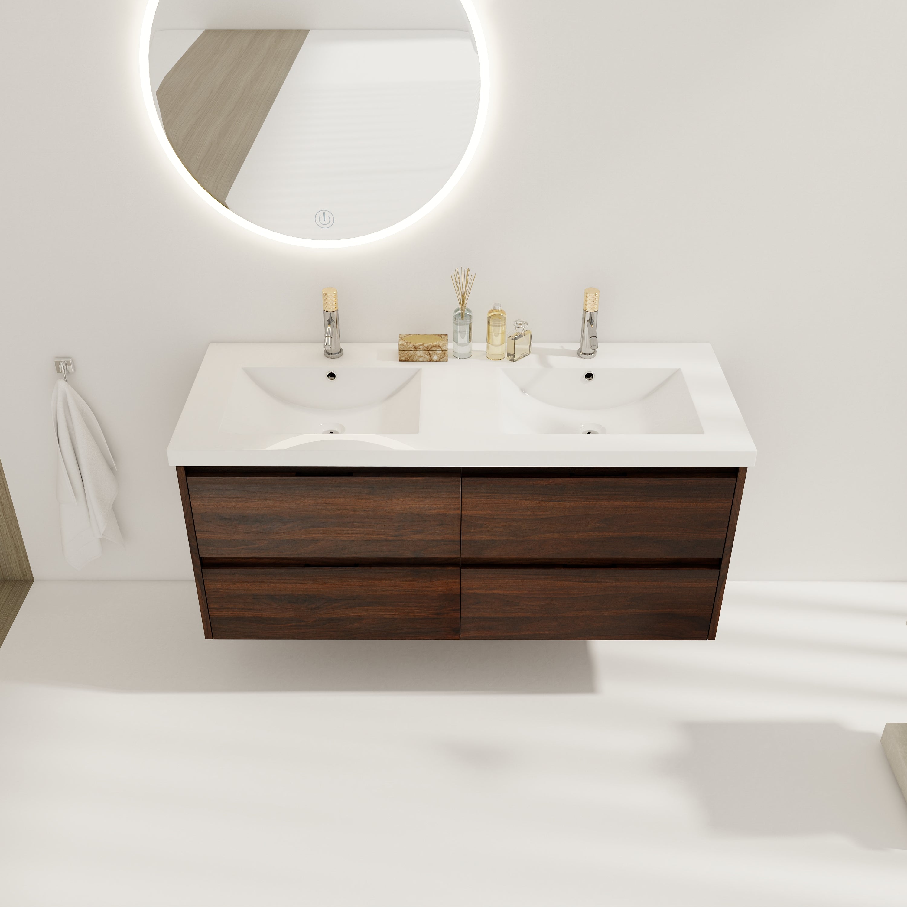 48 Inch Floating Bathroom Vanity With Dual Sink Resin Sink with 4 Soft Close Drawers
