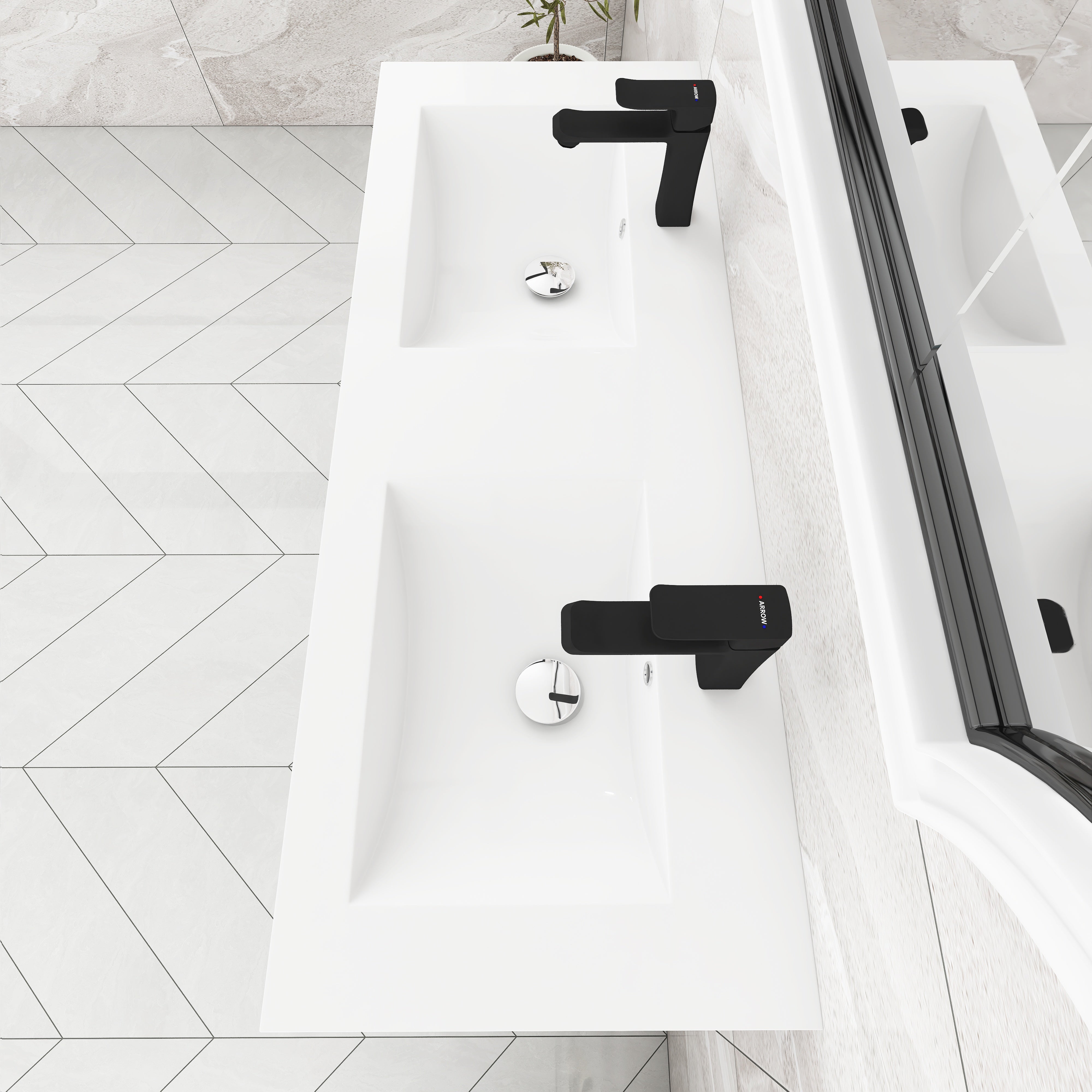 48 Inch Floating Bathroom Vanity With Dual Sink Resin Sink with 4 Soft Close Drawers
