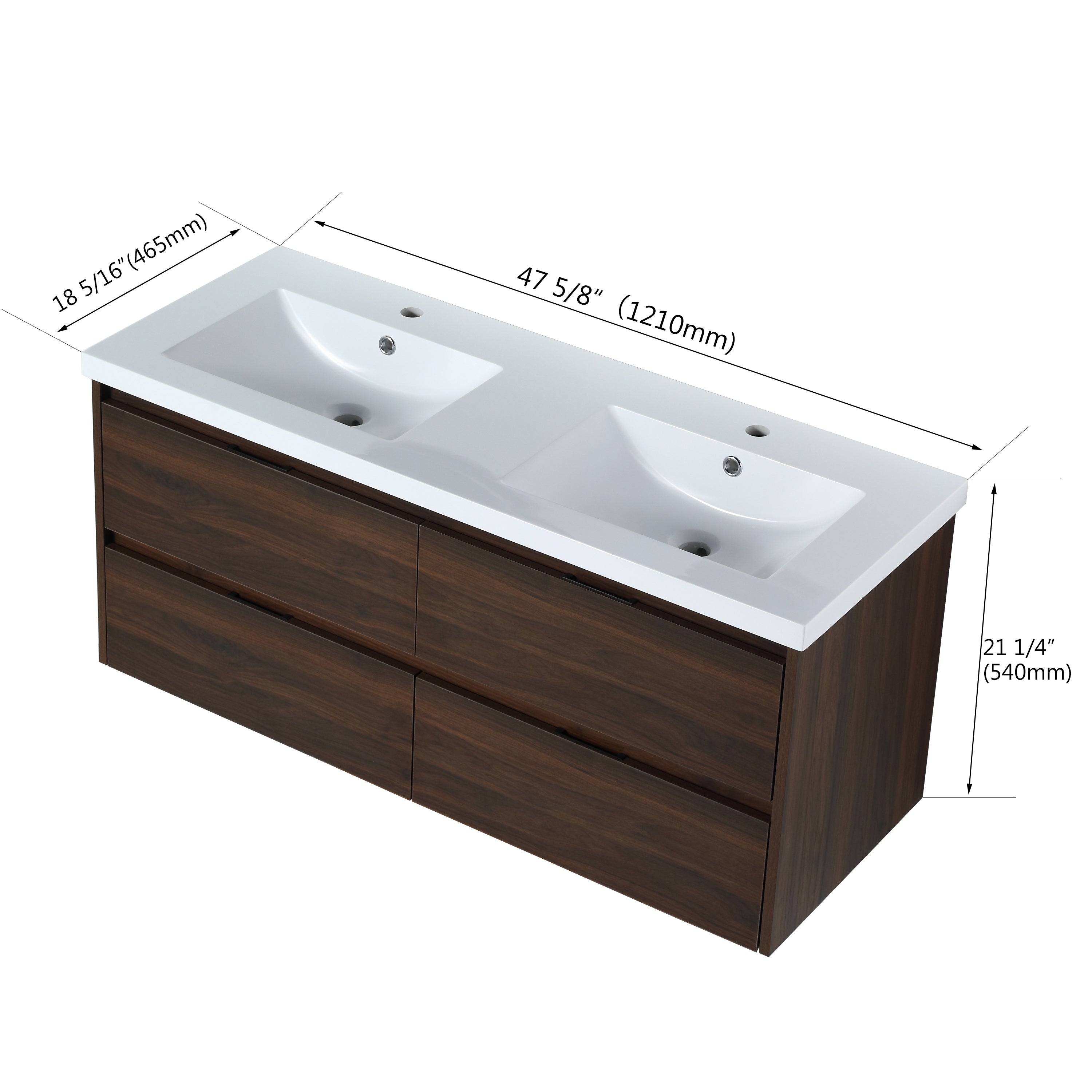 48 Inch Floating Bathroom Vanity With Dual Sink Resin Sink with 4 Soft Close Drawers