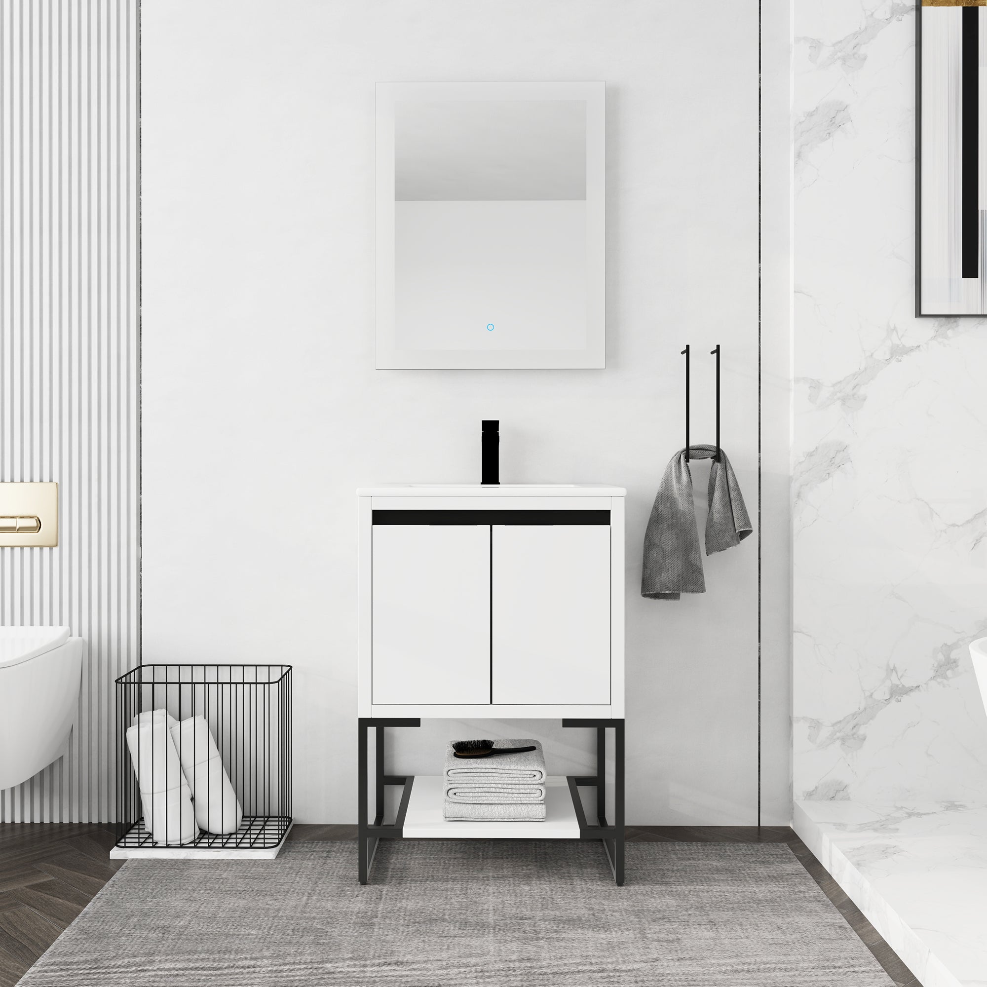 24" Freestanding Bathroom Vanity With Two Soft Closing Doors And One Shelf