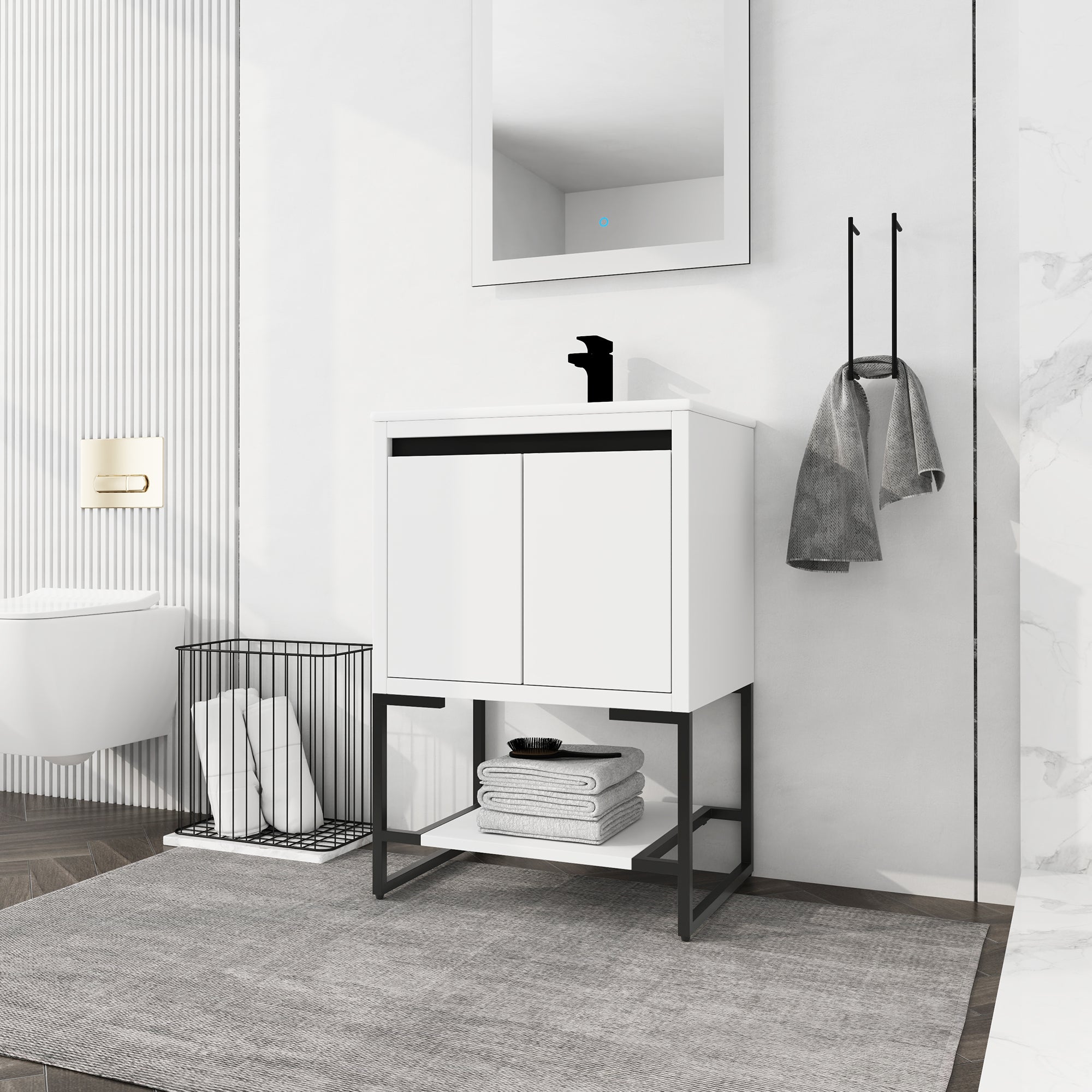 24" Freestanding Bathroom Vanity With Two Soft Closing Doors And One Shelf