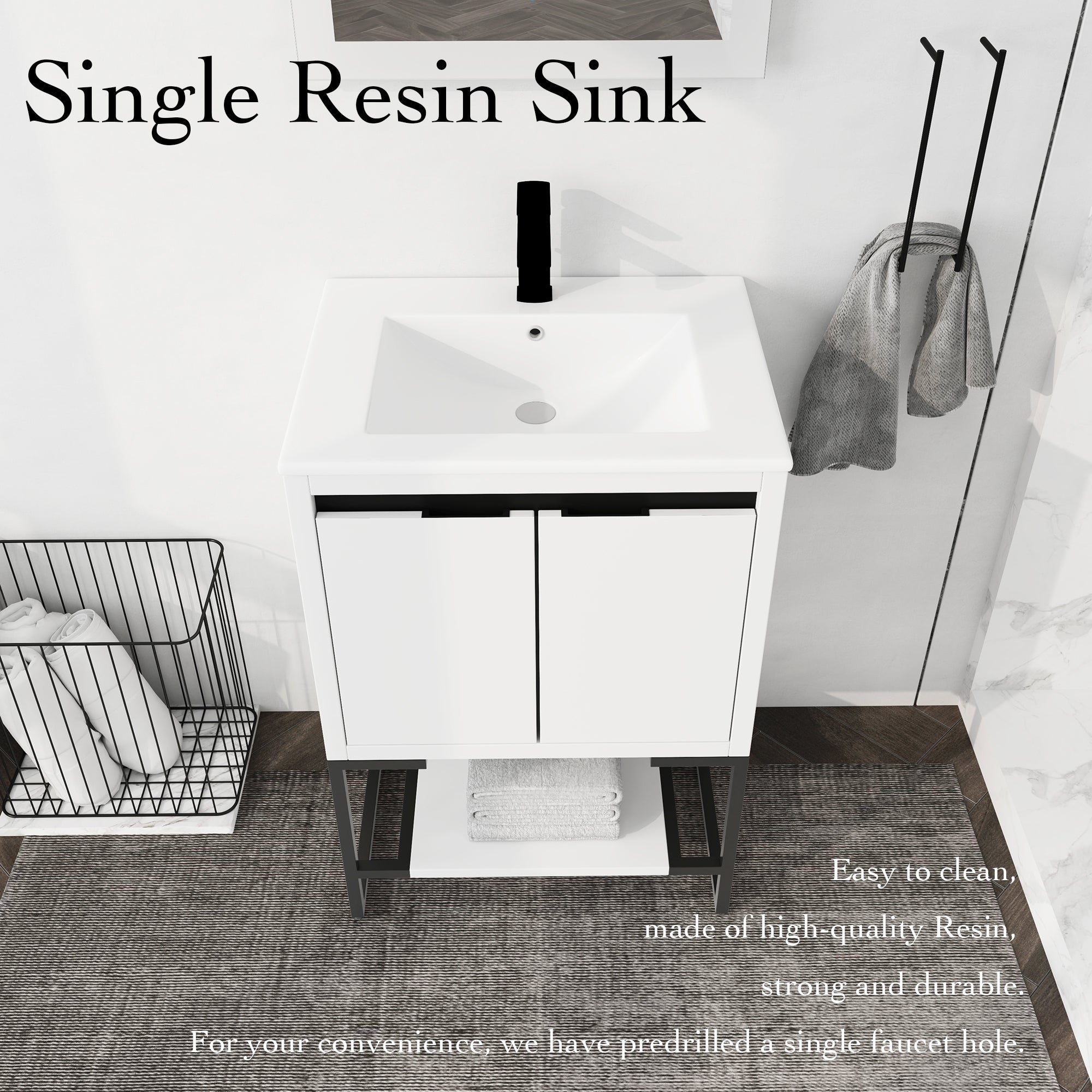 24" Freestanding Bathroom Vanity With Two Soft Closing Doors And One Shelf