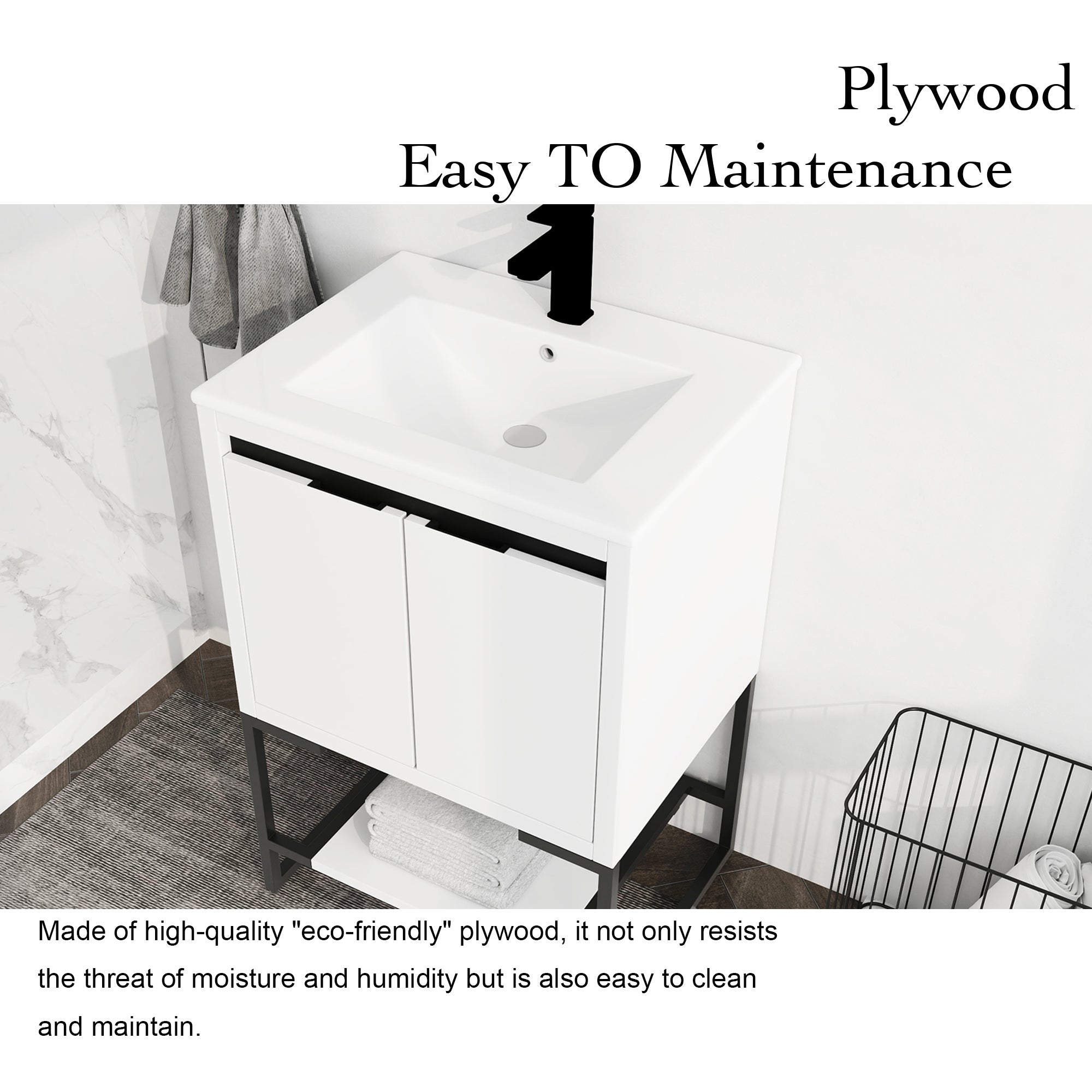 24" Freestanding Bathroom Vanity With Two Soft Closing Doors And One Shelf