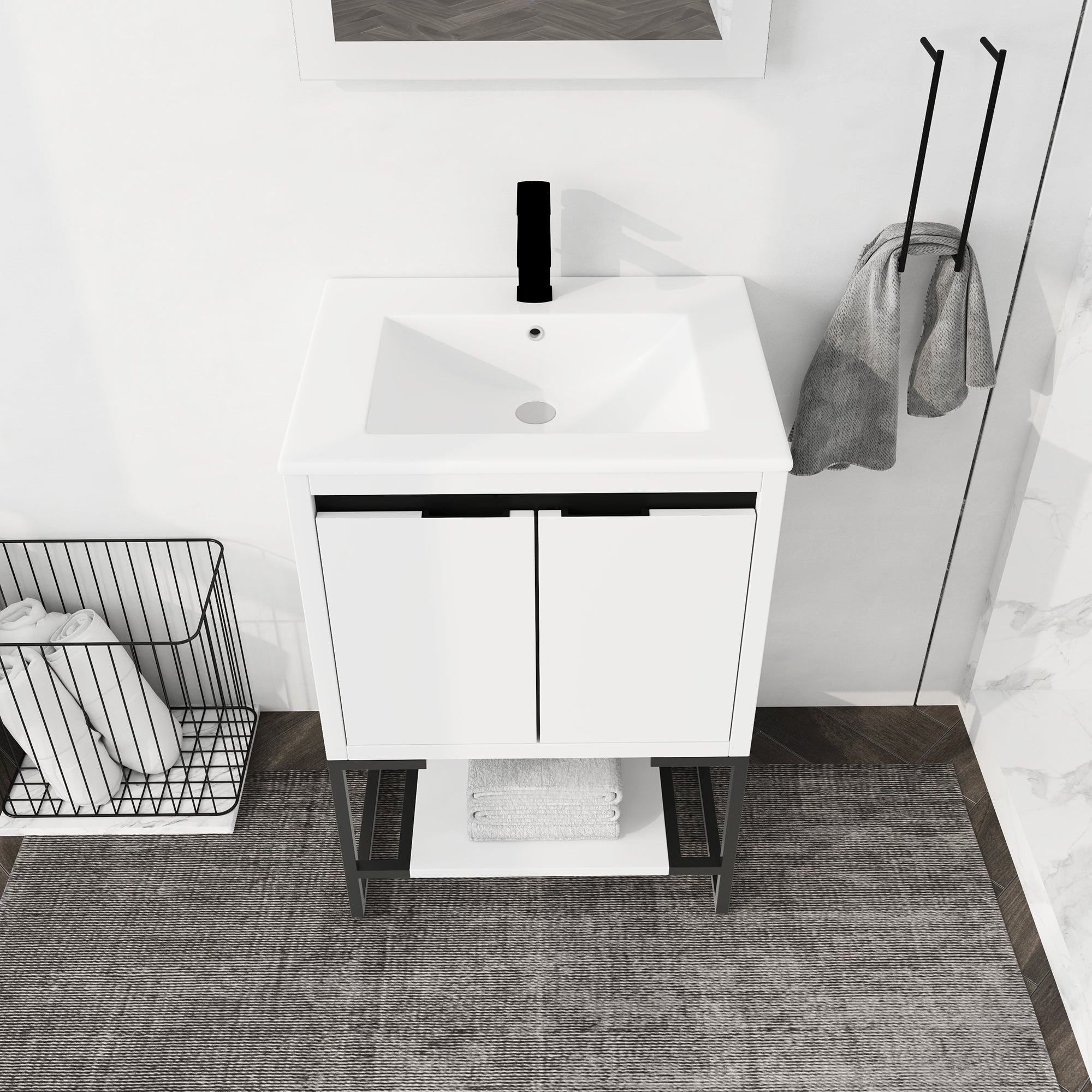24" Freestanding Bathroom Vanity With Two Soft Closing Doors And One Shelf