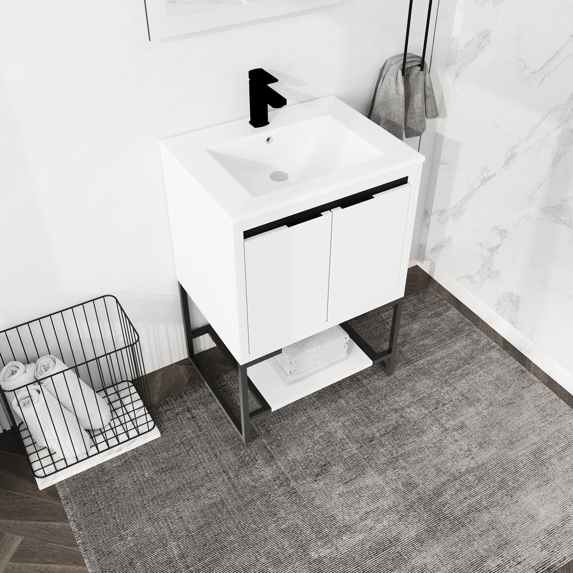 24" Freestanding Bathroom Vanity With Two Soft Closing Doors And One Shelf