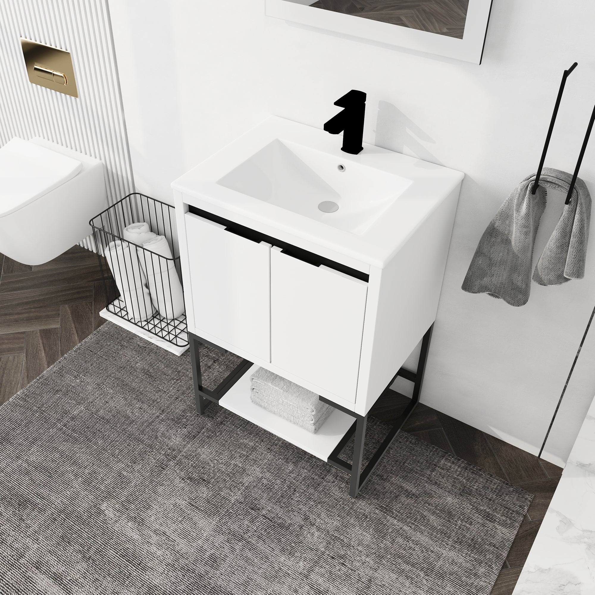 24" Freestanding Bathroom Vanity With Two Soft Closing Doors And One Shelf