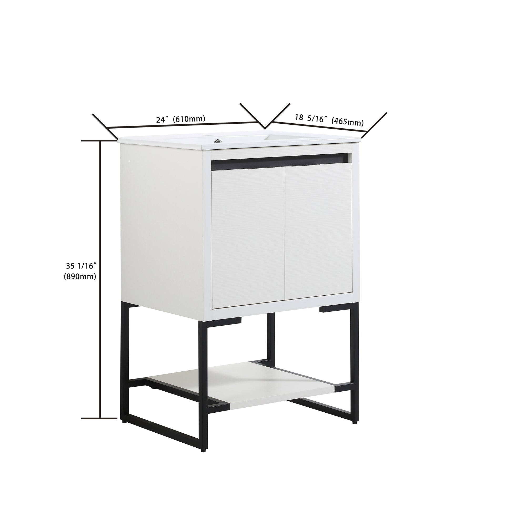 24" Freestanding Bathroom Vanity With Two Soft Closing Doors And One Shelf