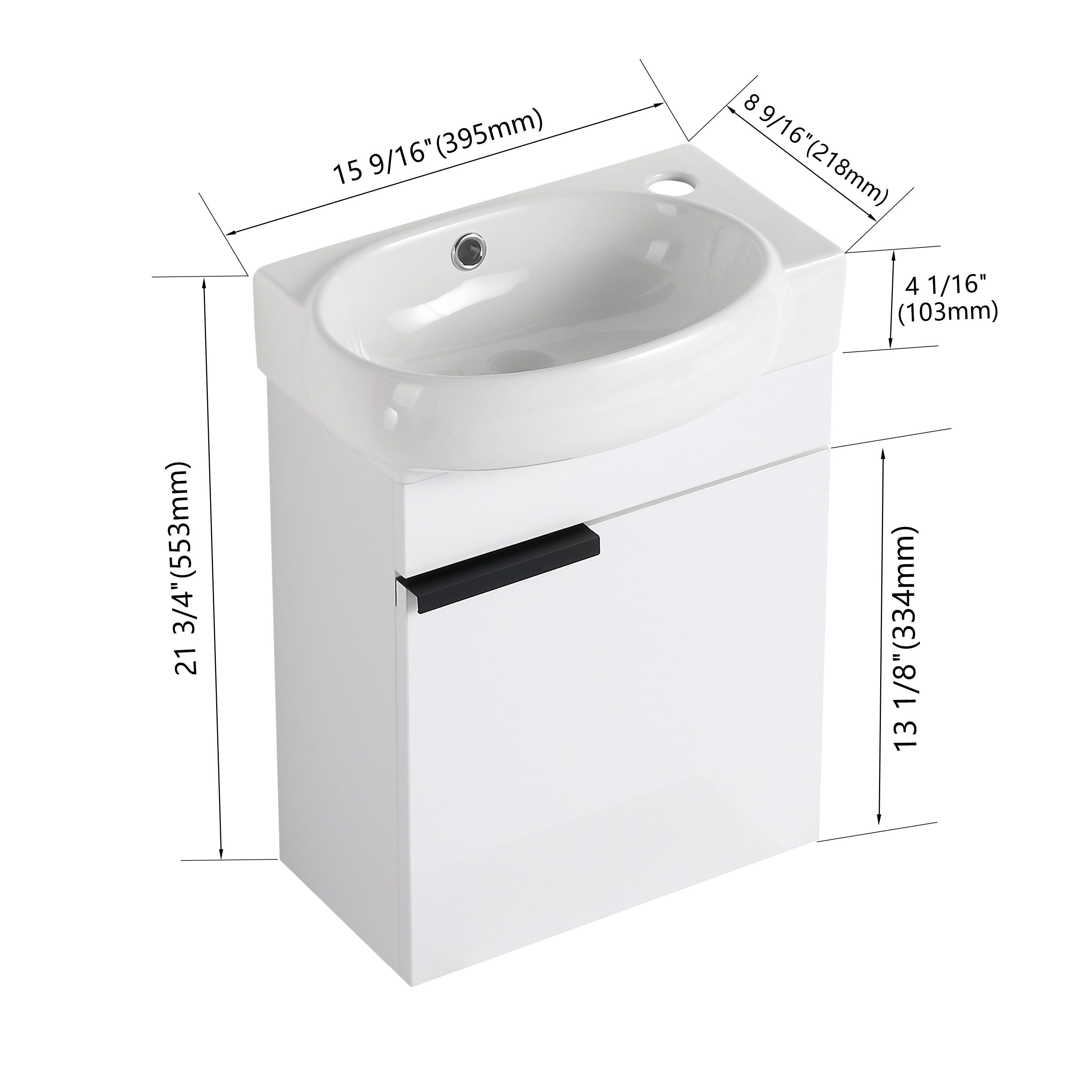 16 Inch For Small Bathroom Compact Wall Mounted Vanity with Ceramic Sink