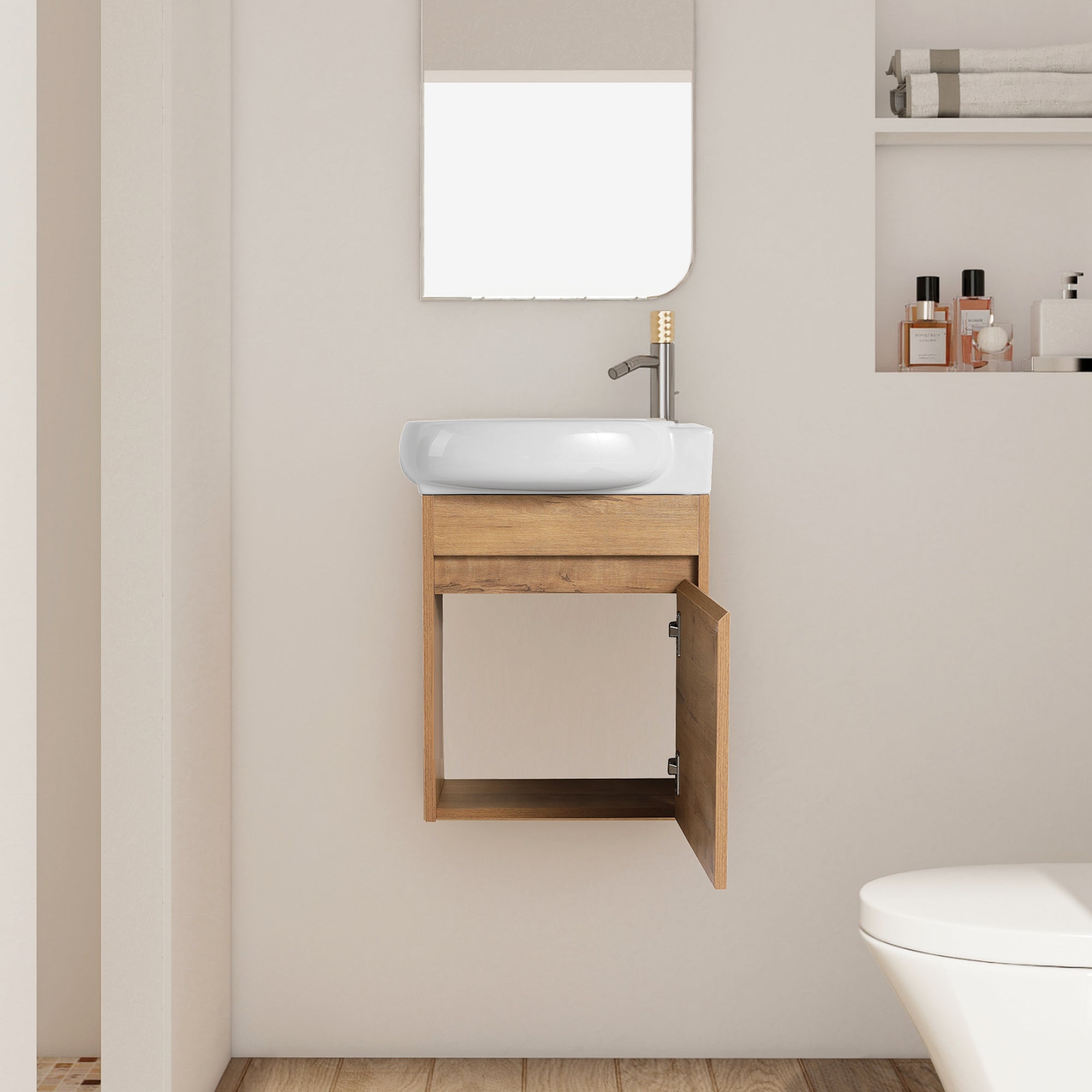 16 Inch For Small Bathroom Compact Wall Mounted Vanity with Ceramic Sink