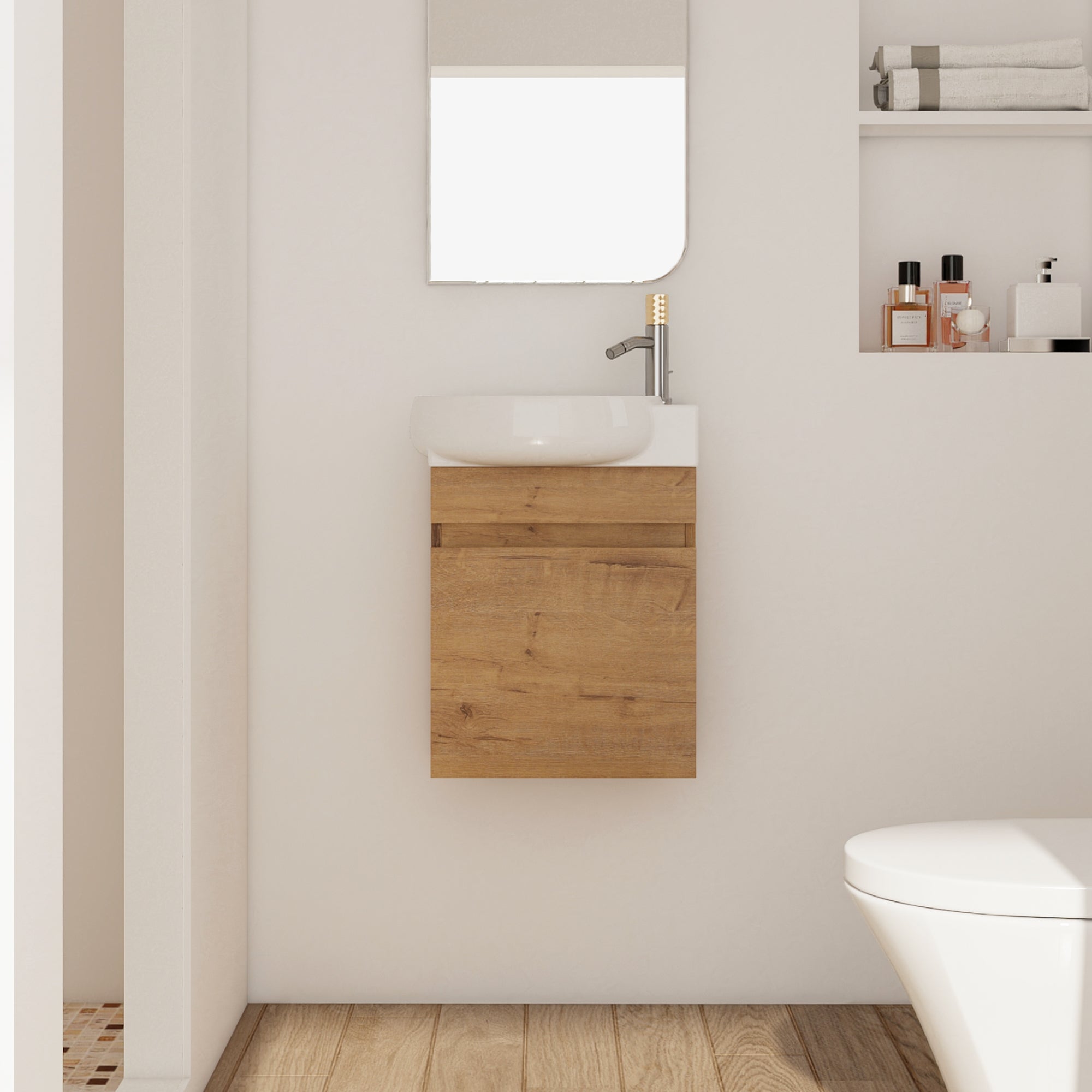 16 Inch For Small Bathroom Compact Wall Mounted Vanity with Ceramic Sink