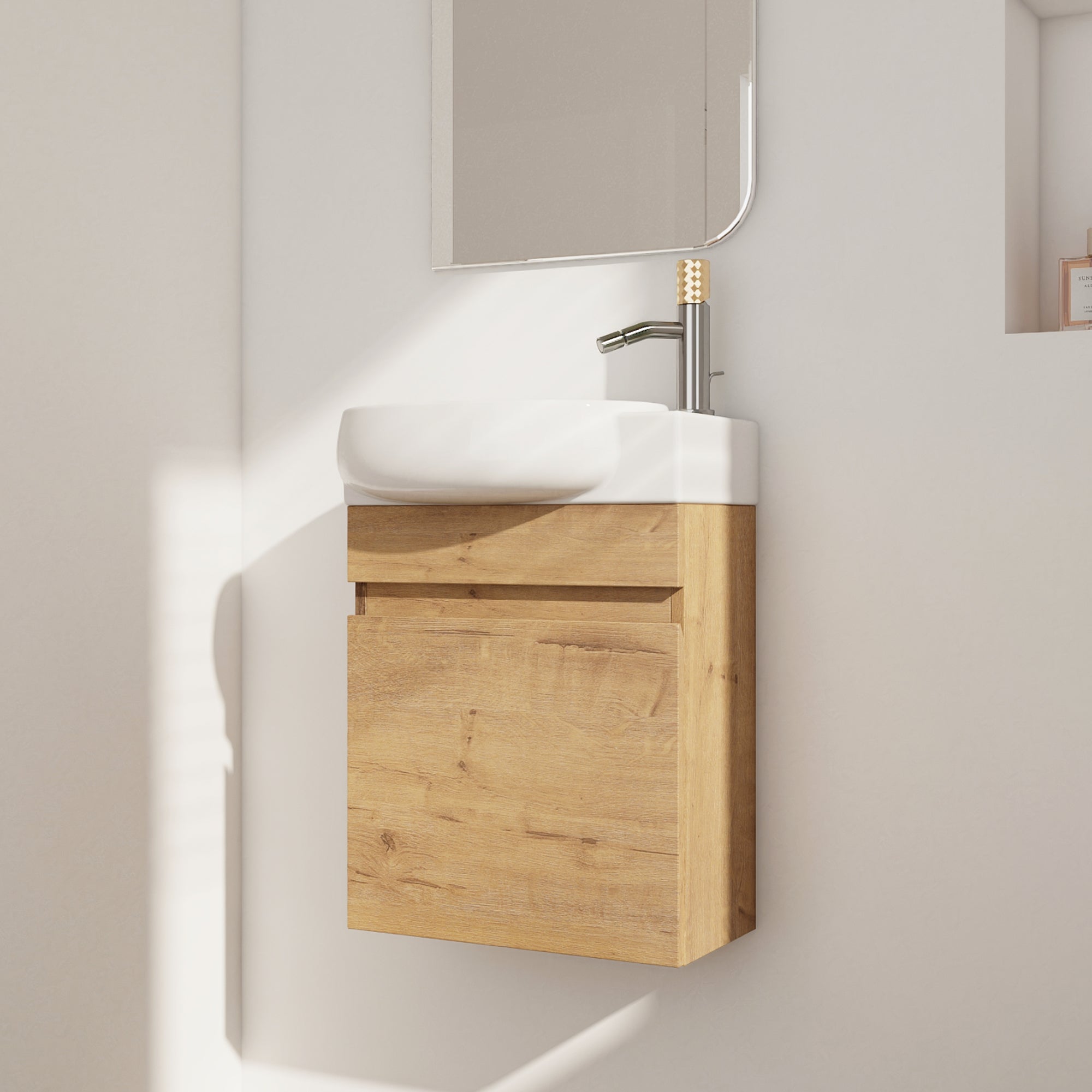 16 Inch For Small Bathroom Compact Wall Mounted Vanity with Ceramic Sink