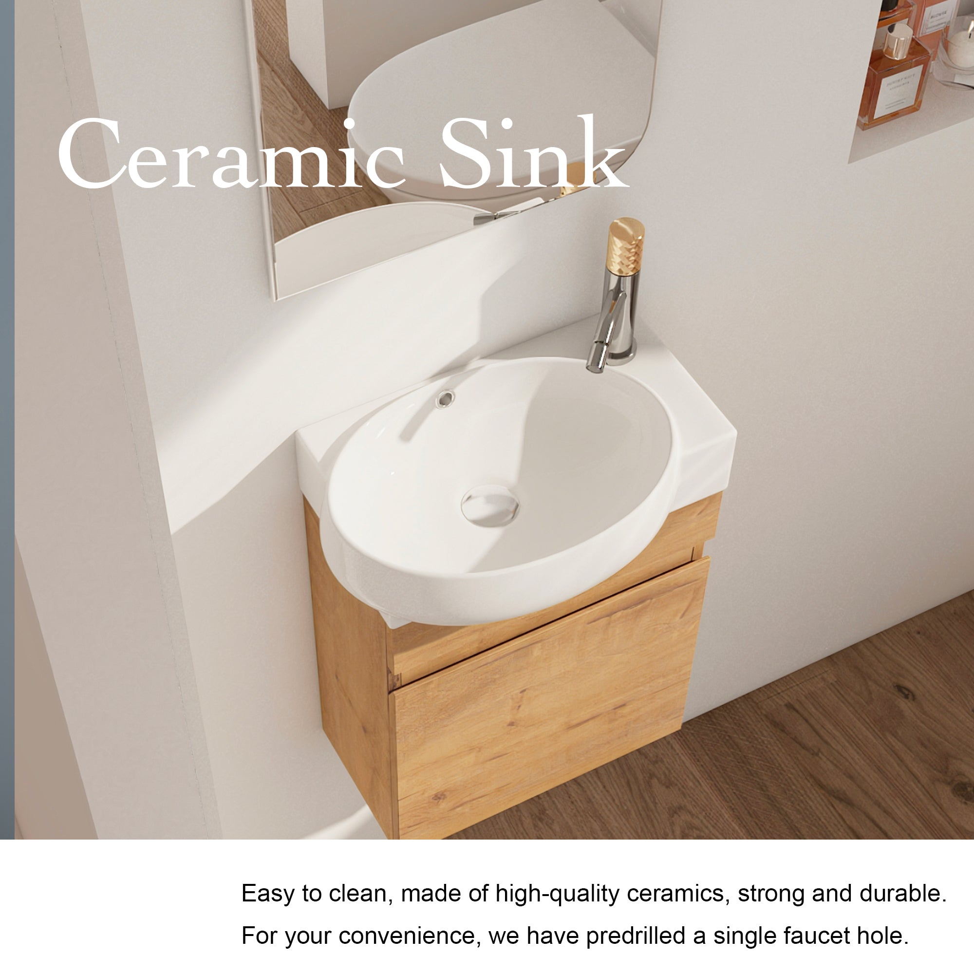 16 Inch For Small Bathroom Compact Wall Mounted Vanity with Ceramic Sink