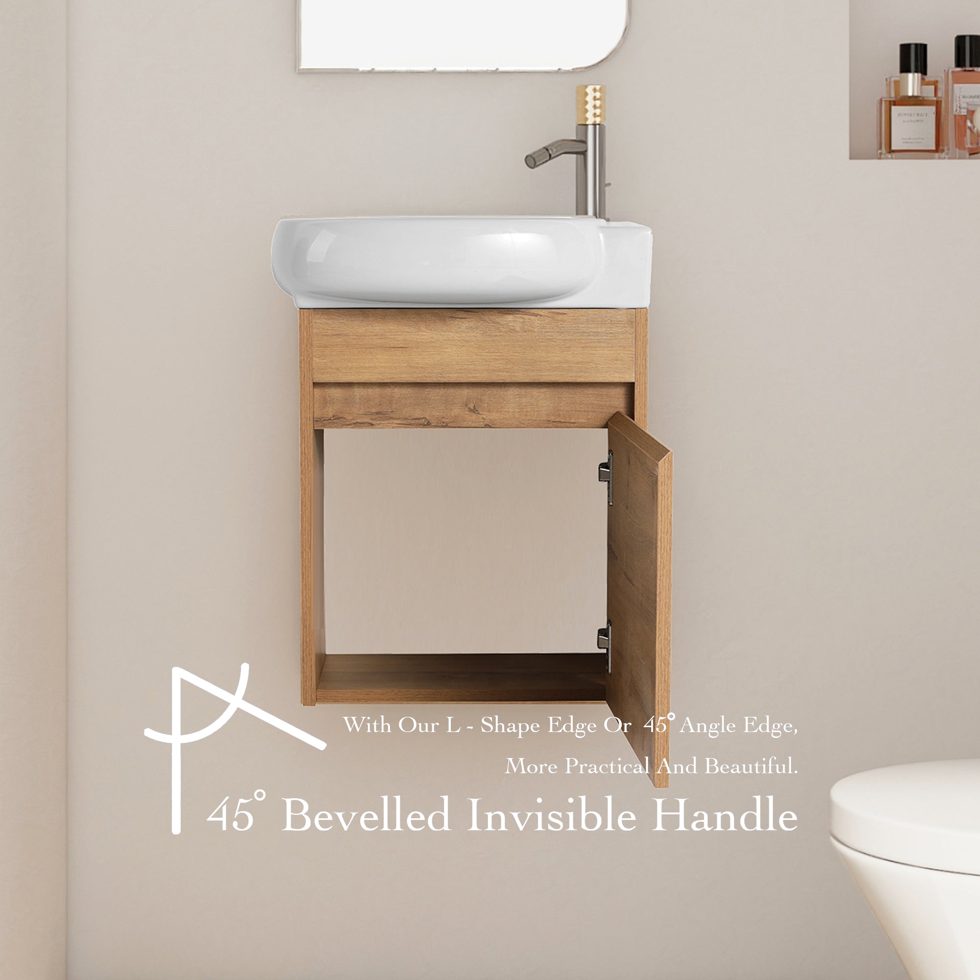 16 Inch For Small Bathroom Compact Wall Mounted Vanity with Ceramic Sink