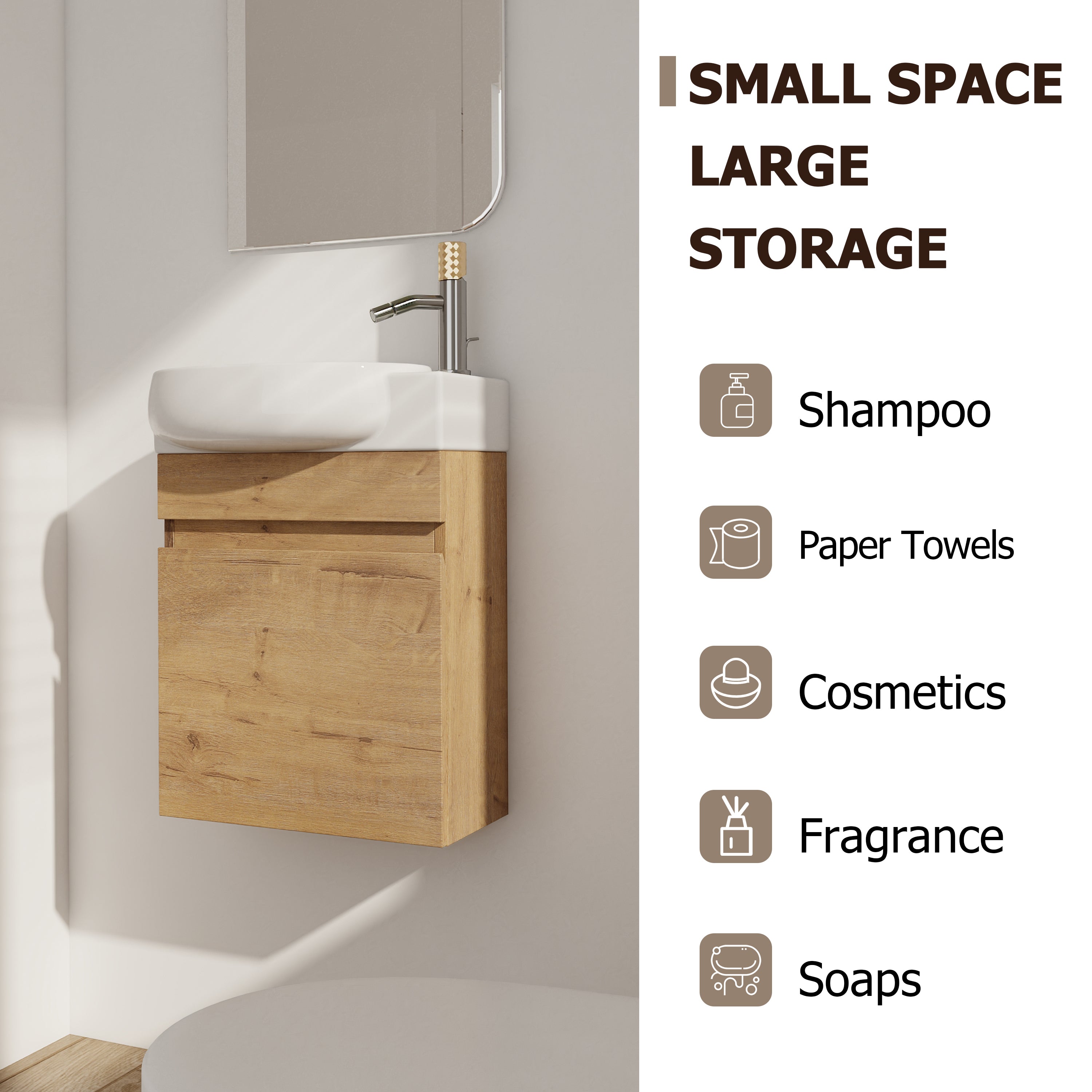 16 Inch For Small Bathroom Compact Wall Mounted Vanity with Ceramic Sink