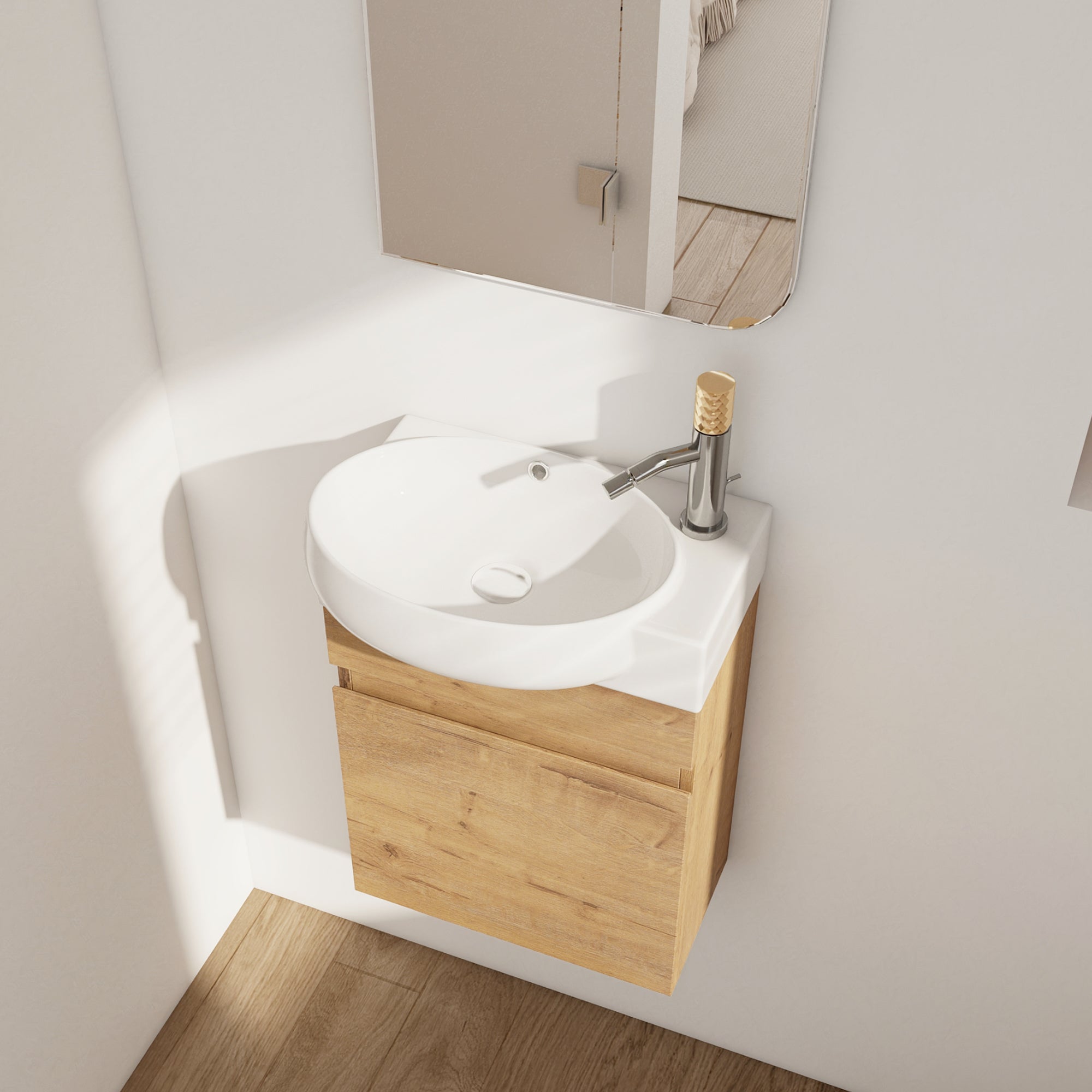 16 Inch For Small Bathroom Compact Wall Mounted Vanity with Ceramic Sink