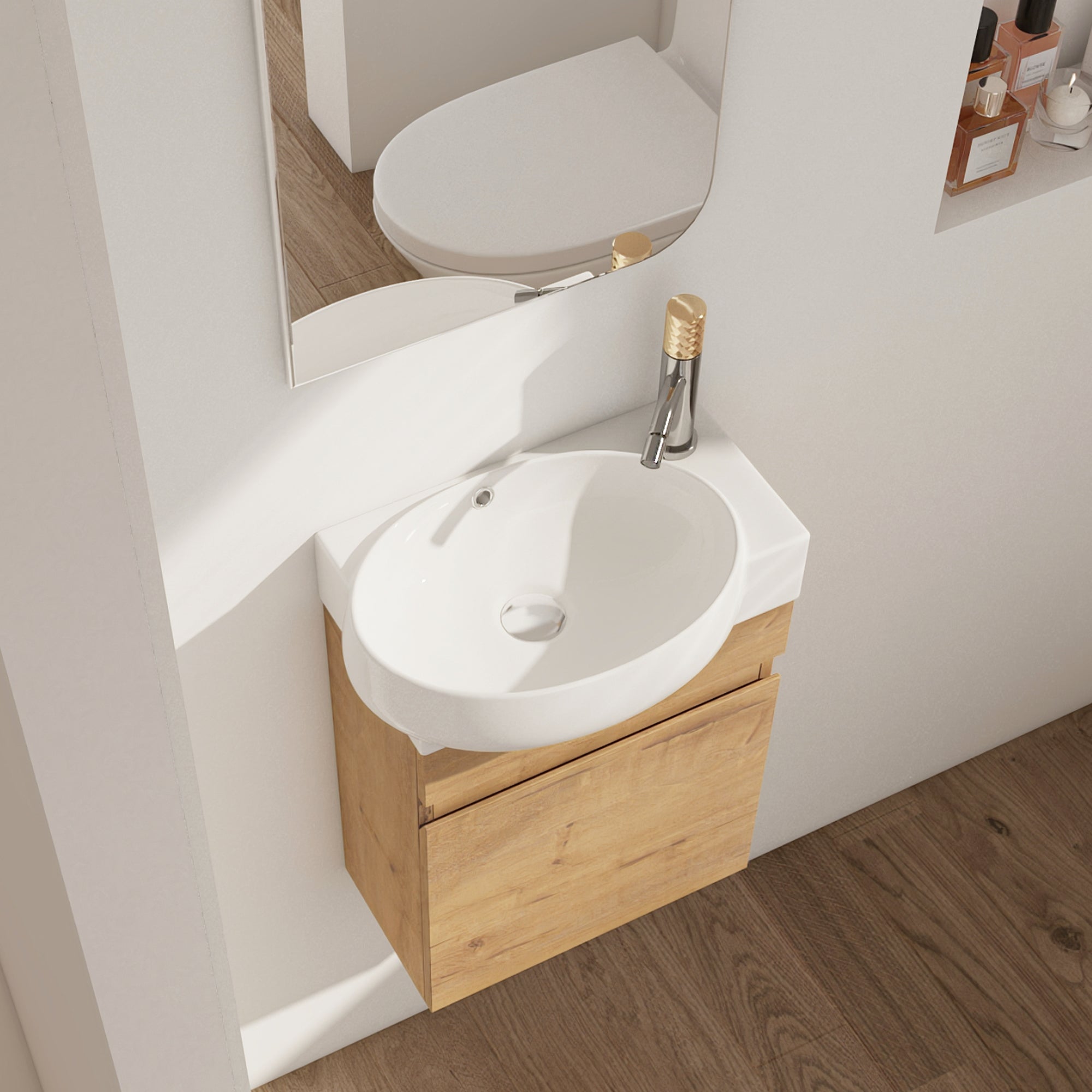 16 Inch For Small Bathroom Compact Wall Mounted Vanity with Ceramic Sink