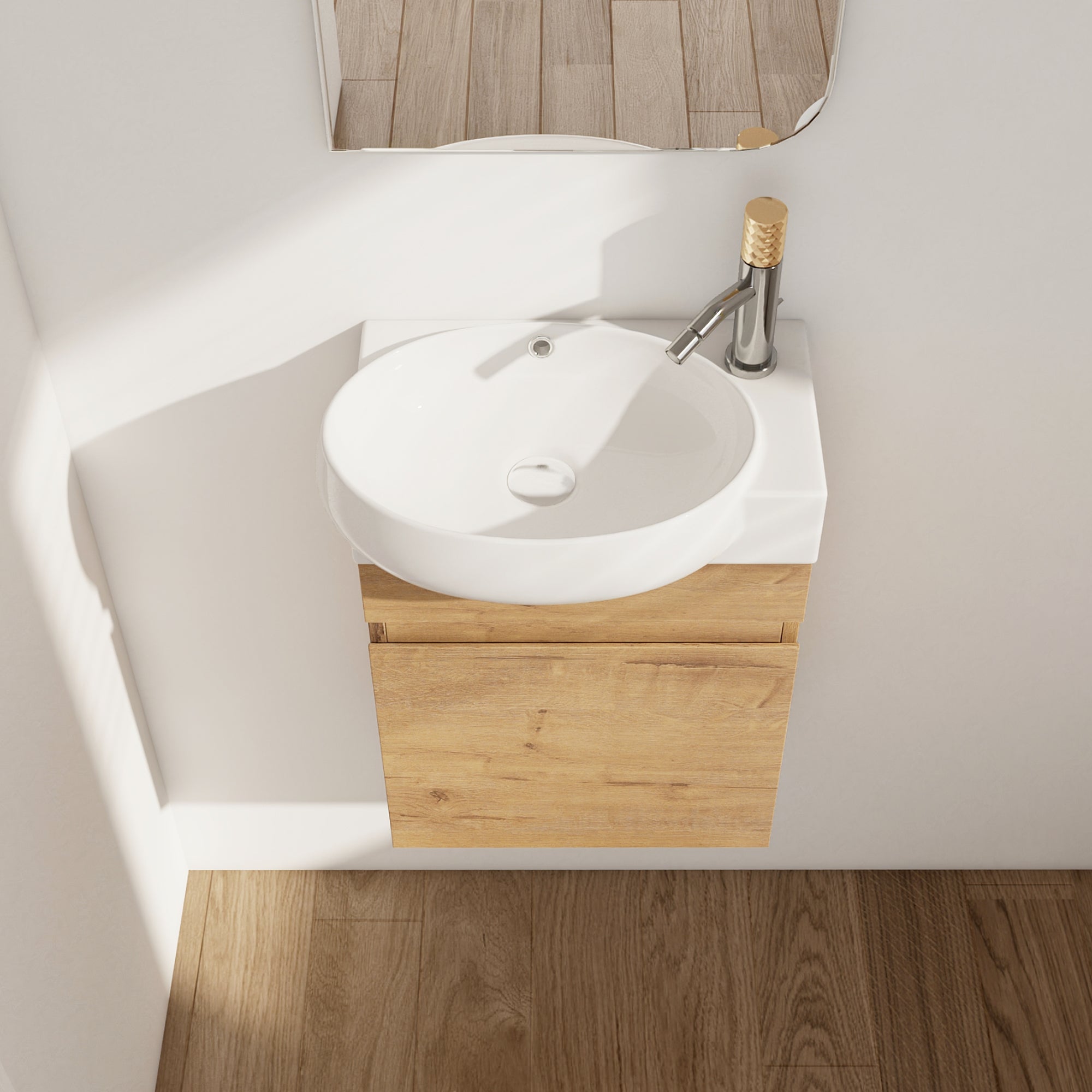 16 Inch For Small Bathroom Compact Wall Mounted Vanity with Ceramic Sink