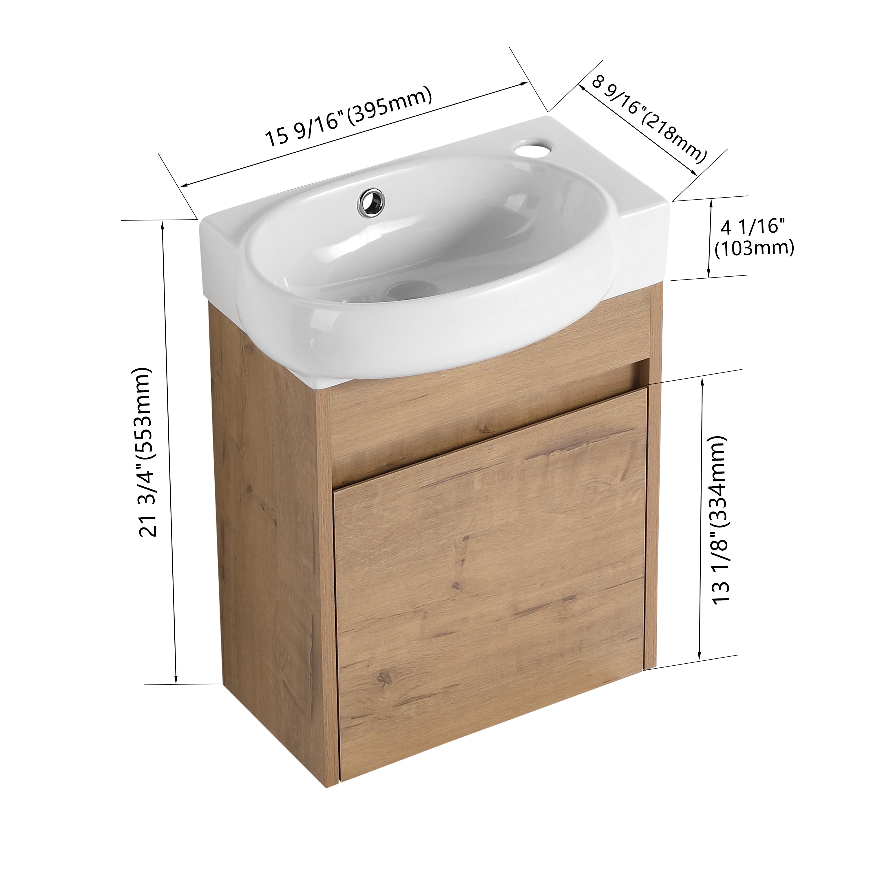 16 Inch For Small Bathroom Compact Wall Mounted Vanity with Ceramic Sink