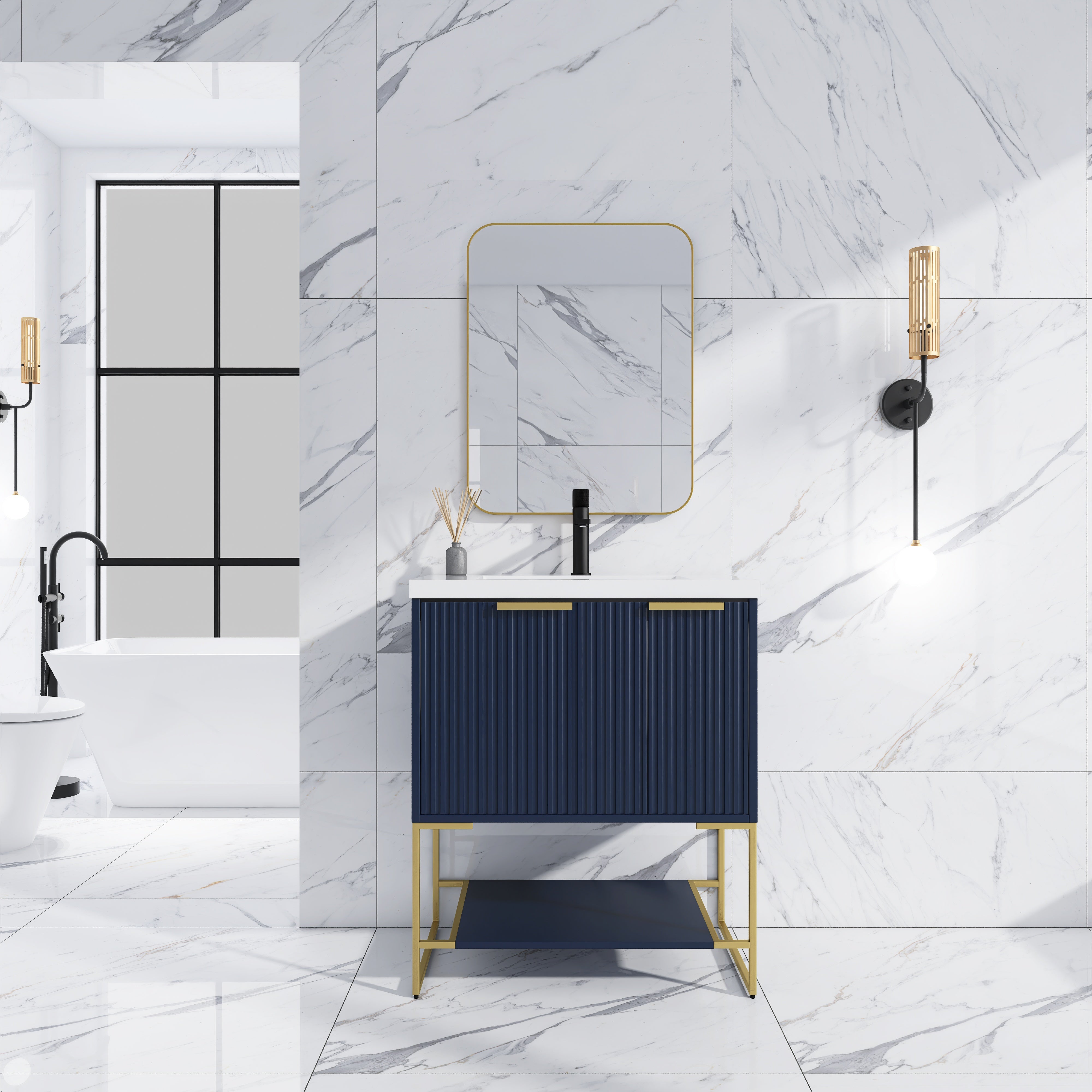 30 Inch Freestanding Bathroom Vanity With Resin Basin