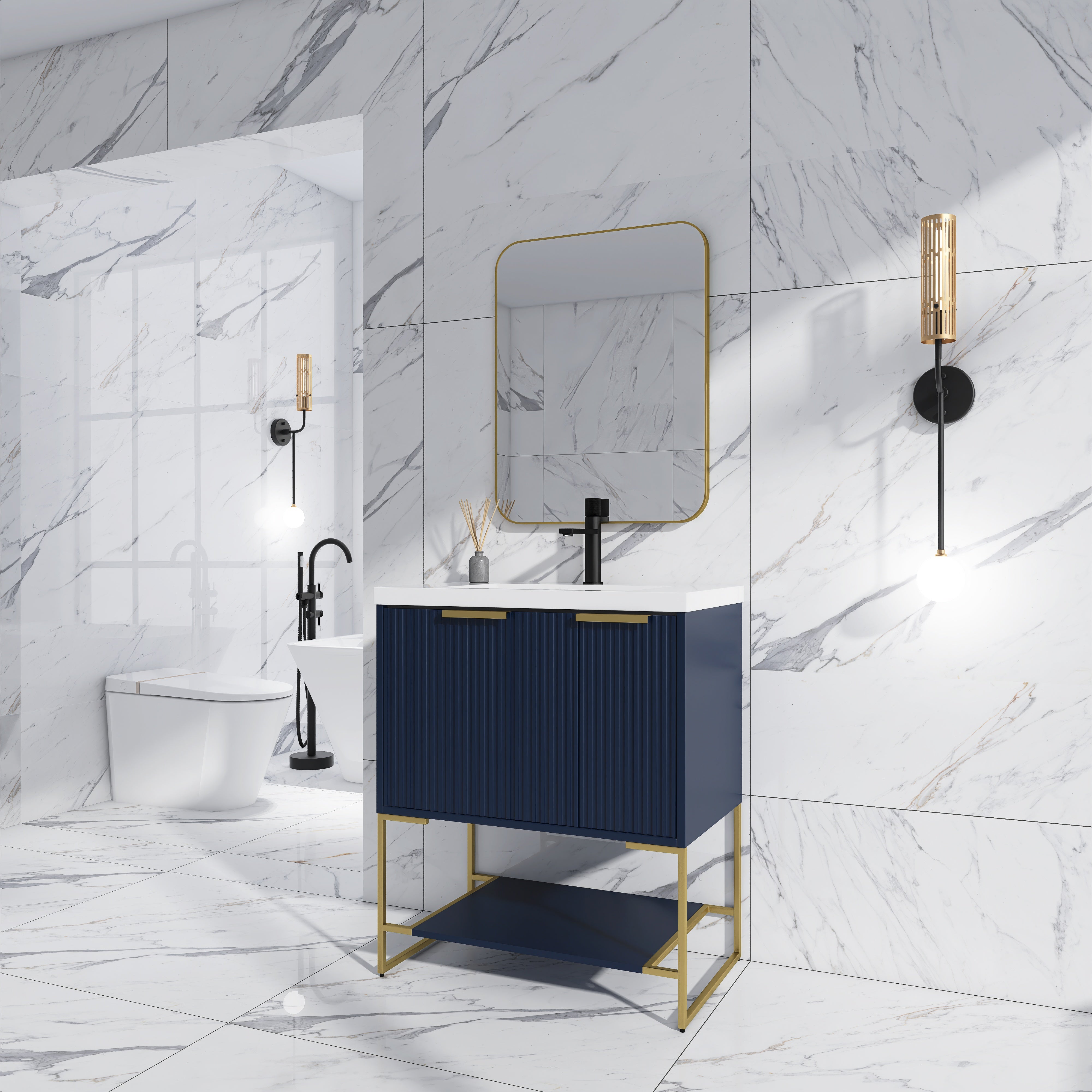 30 Inch Freestanding Bathroom Vanity With Resin Basin