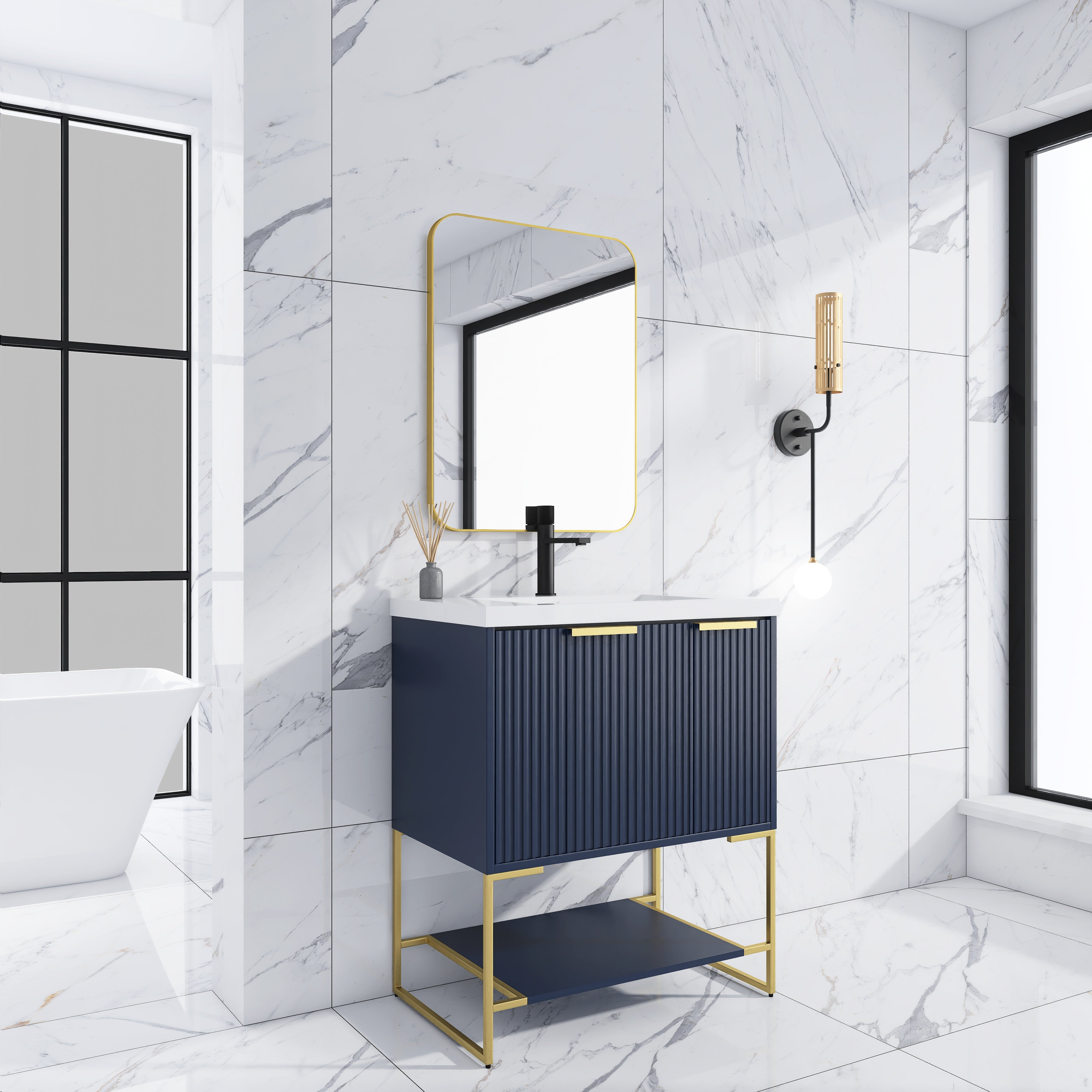 30 Inch Freestanding Bathroom Vanity With Resin Basin