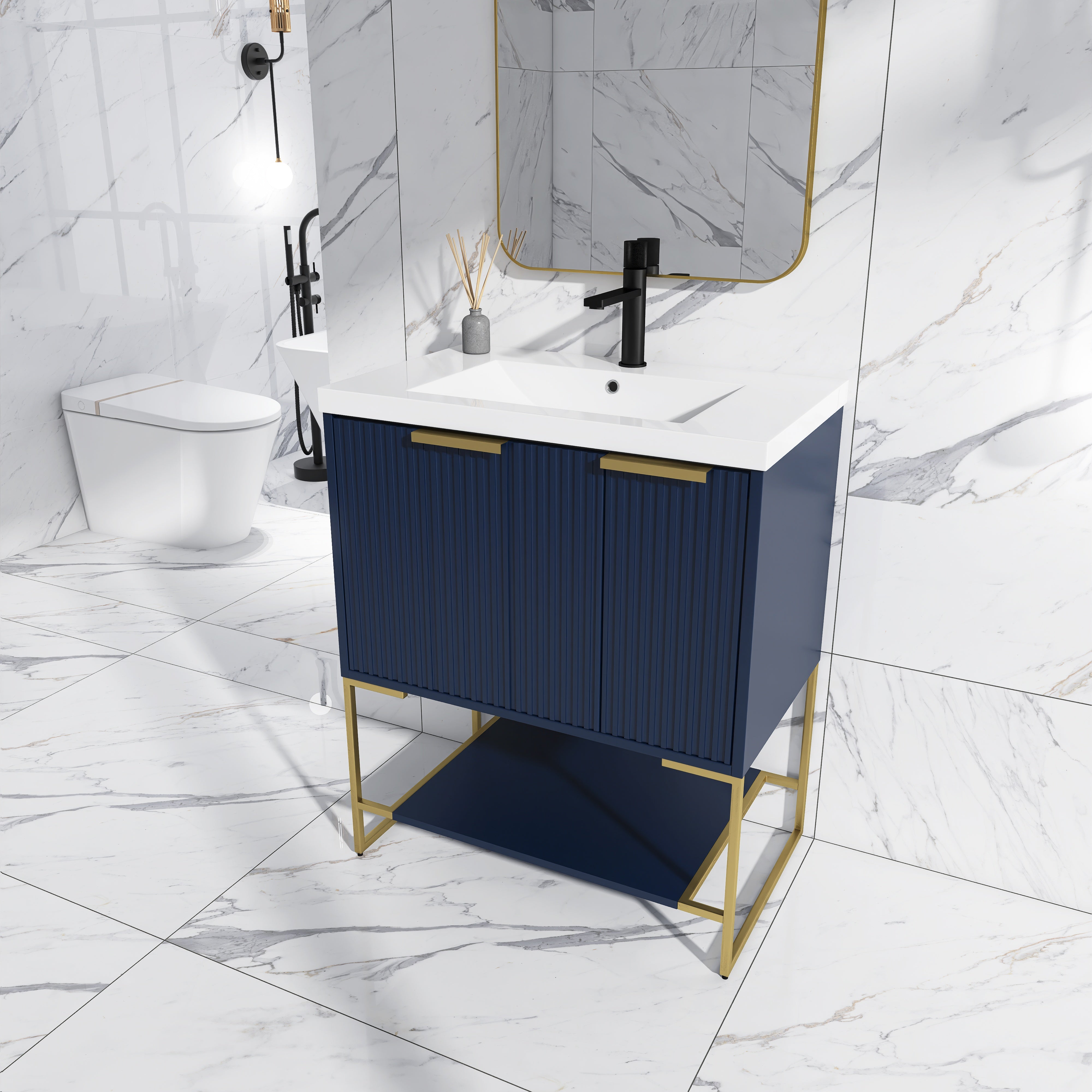 30 Inch Freestanding Bathroom Vanity With Resin Basin