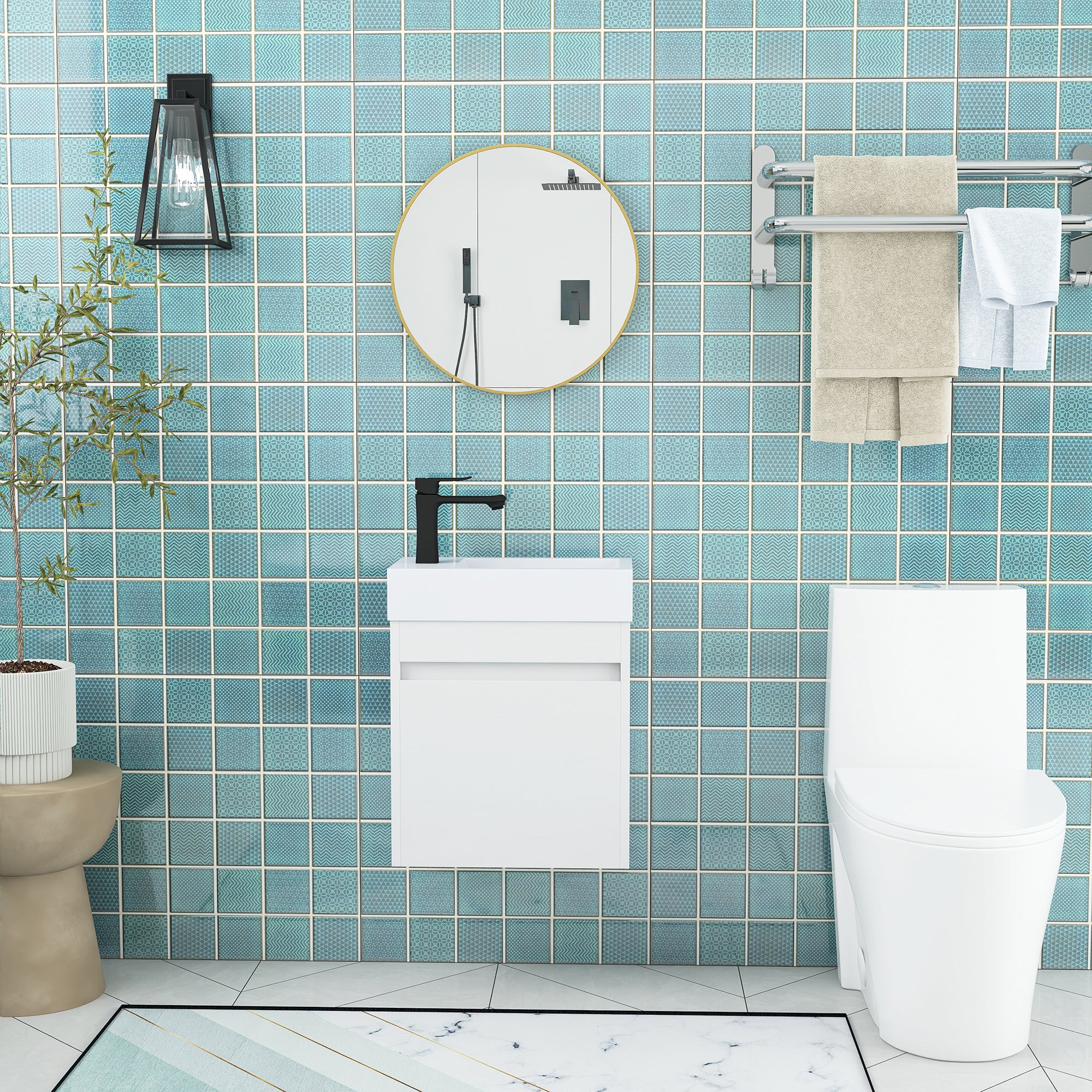 18'' Wall-Mounted Bathroom Vanity with White Resin Sink & Cabinet Door ceramic