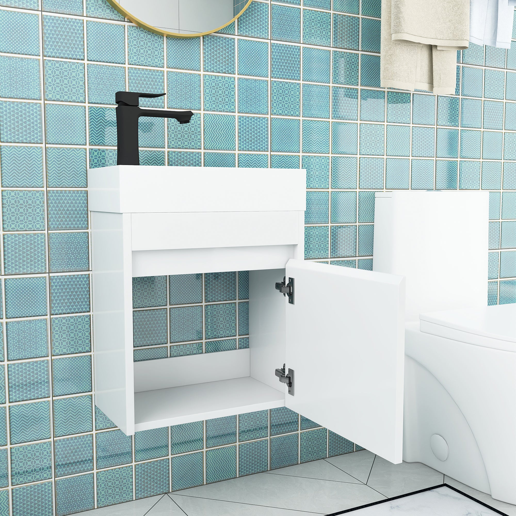 18'' Wall-Mounted Bathroom Vanity with White Resin Sink & Cabinet Door ceramic