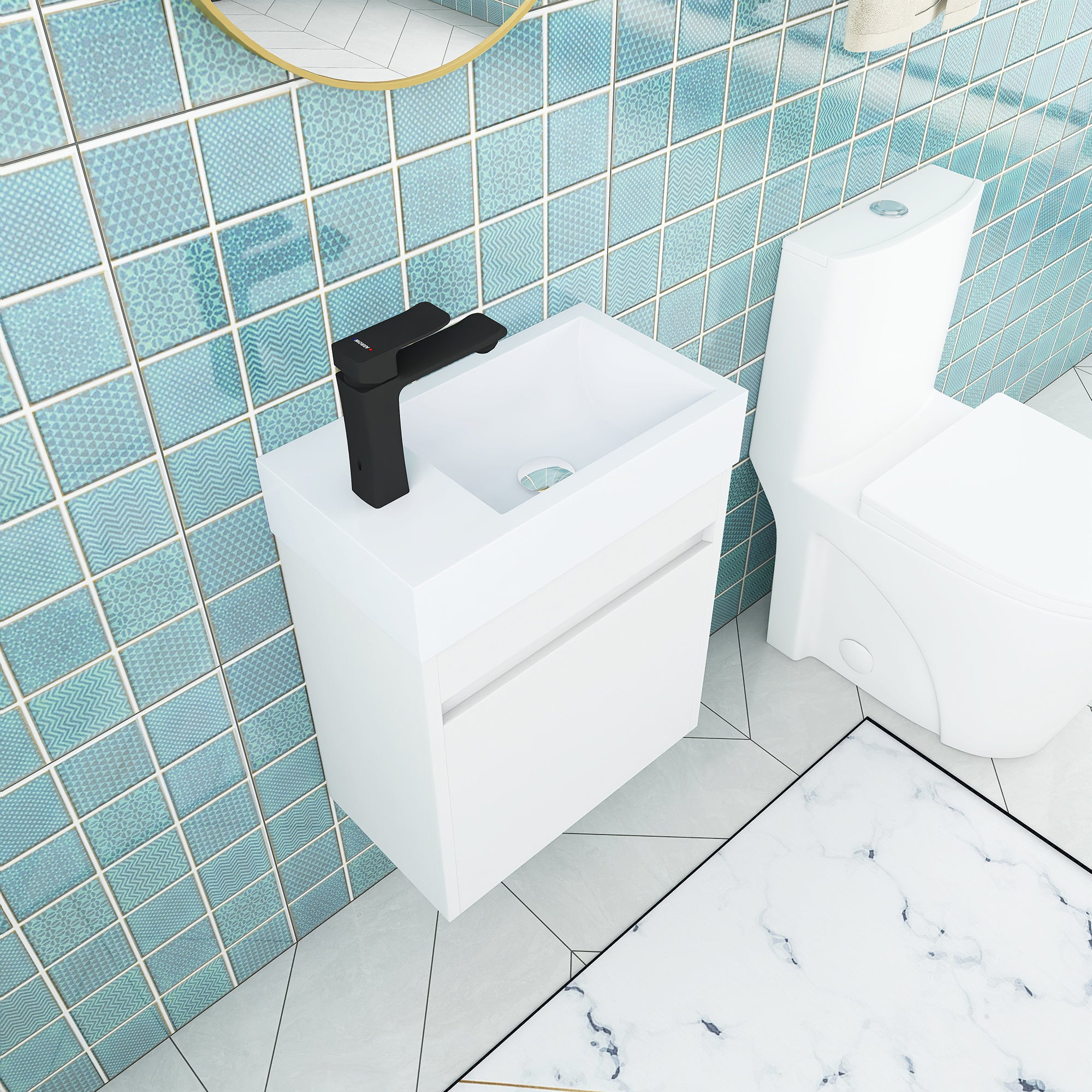 18'' Wall-Mounted Bathroom Vanity with White Resin Sink & Cabinet Door ceramic