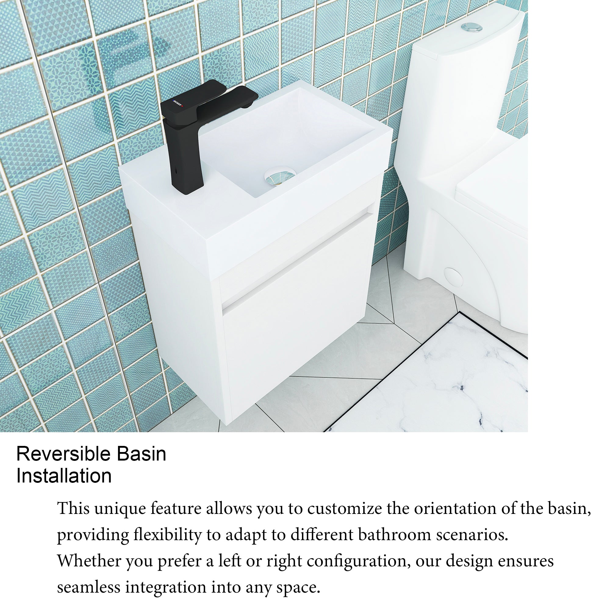 18'' Wall-Mounted Bathroom Vanity with White Resin Sink & Cabinet Door ceramic
