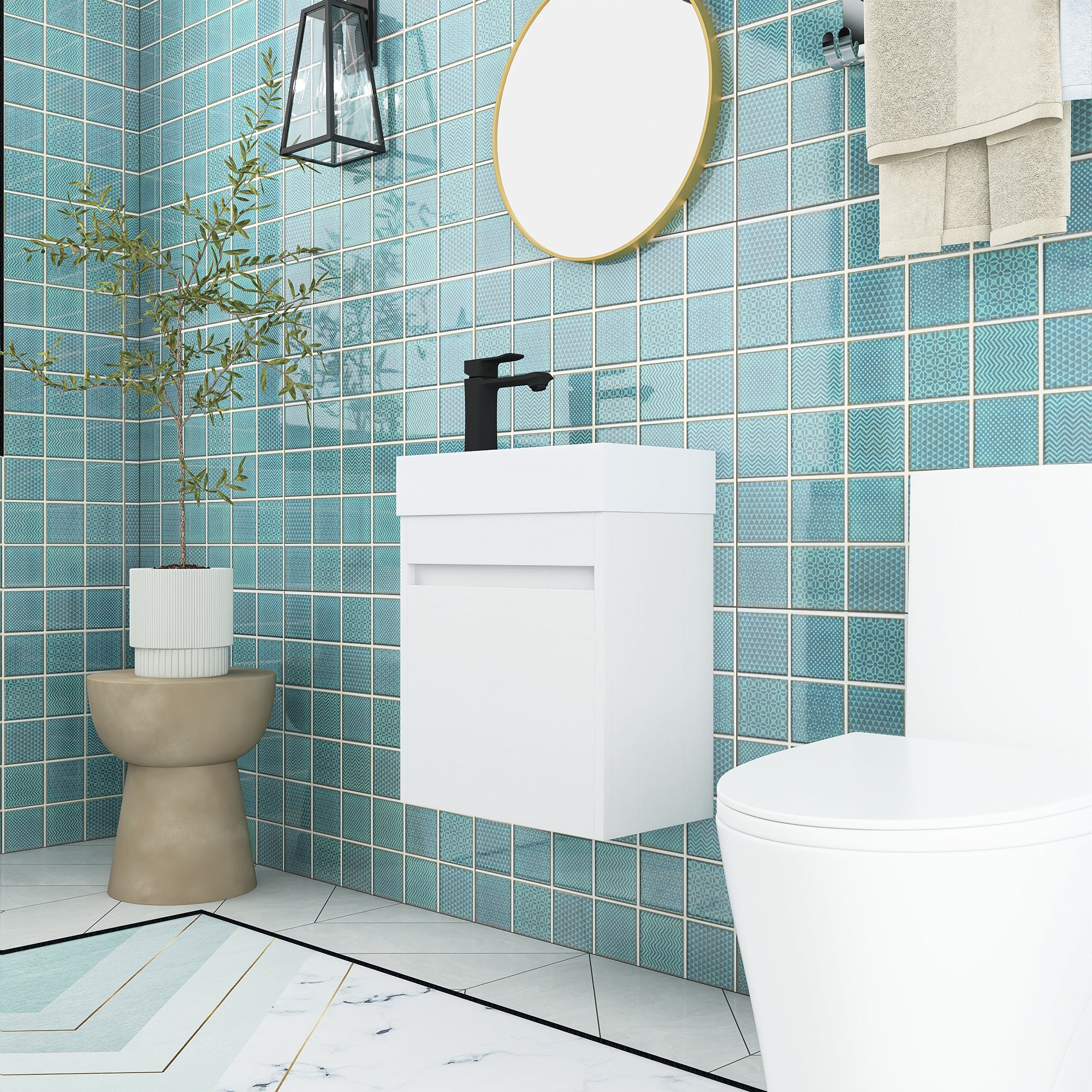 18'' Wall-Mounted Bathroom Vanity with White Resin Sink & Cabinet Door ceramic