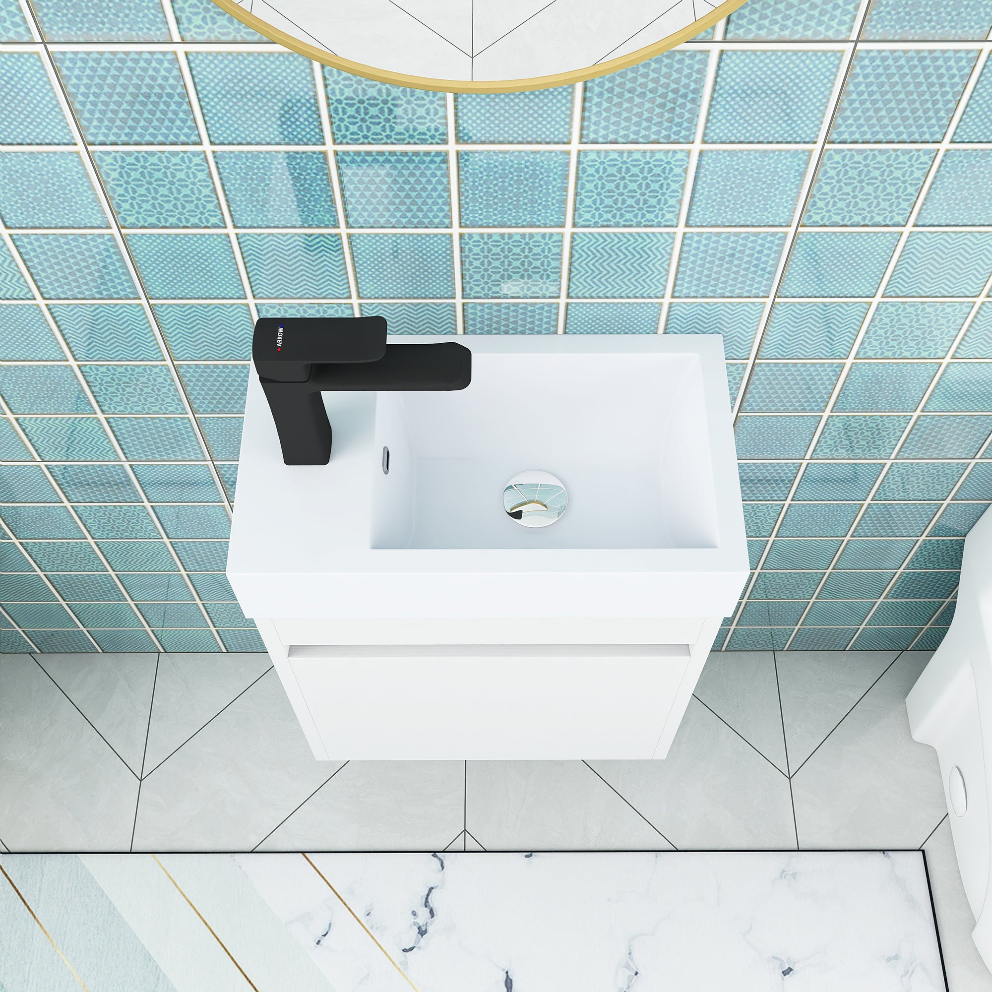 18'' Wall-Mounted Bathroom Vanity with White Resin Sink & Cabinet Door ceramic