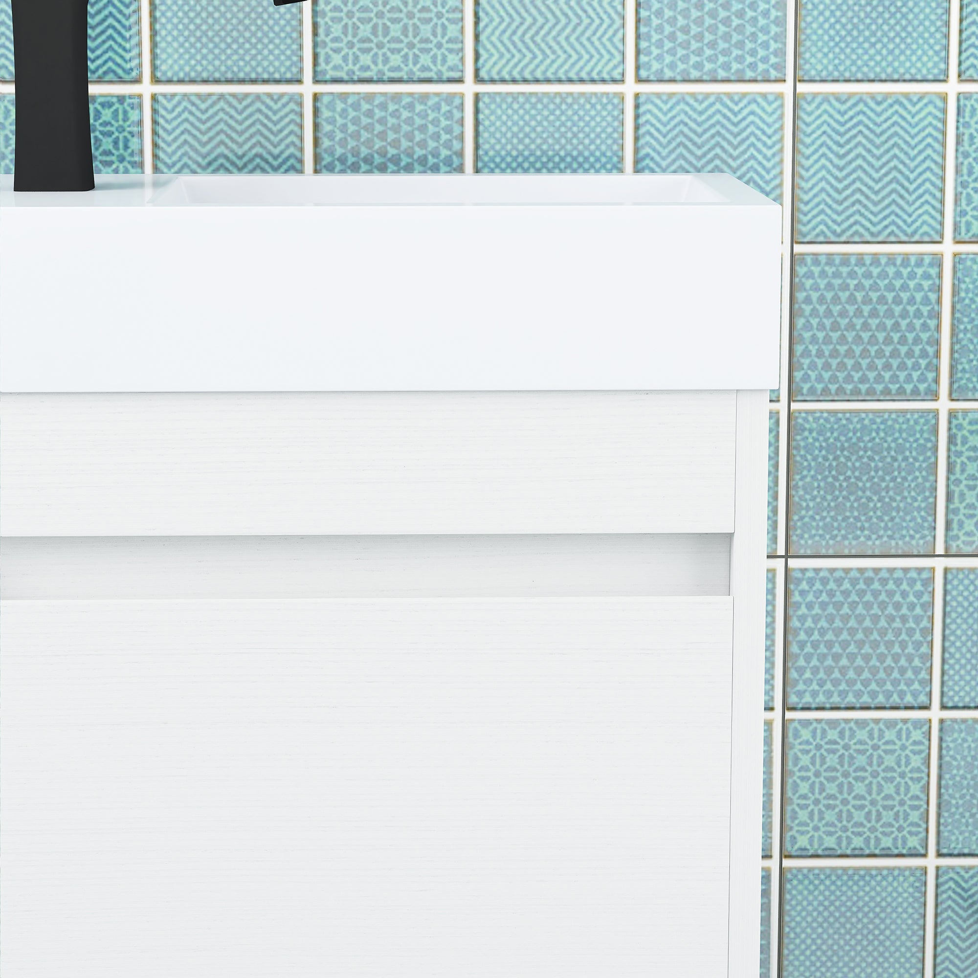 18'' Wall-Mounted Bathroom Vanity with White Resin Sink & Cabinet Door ceramic